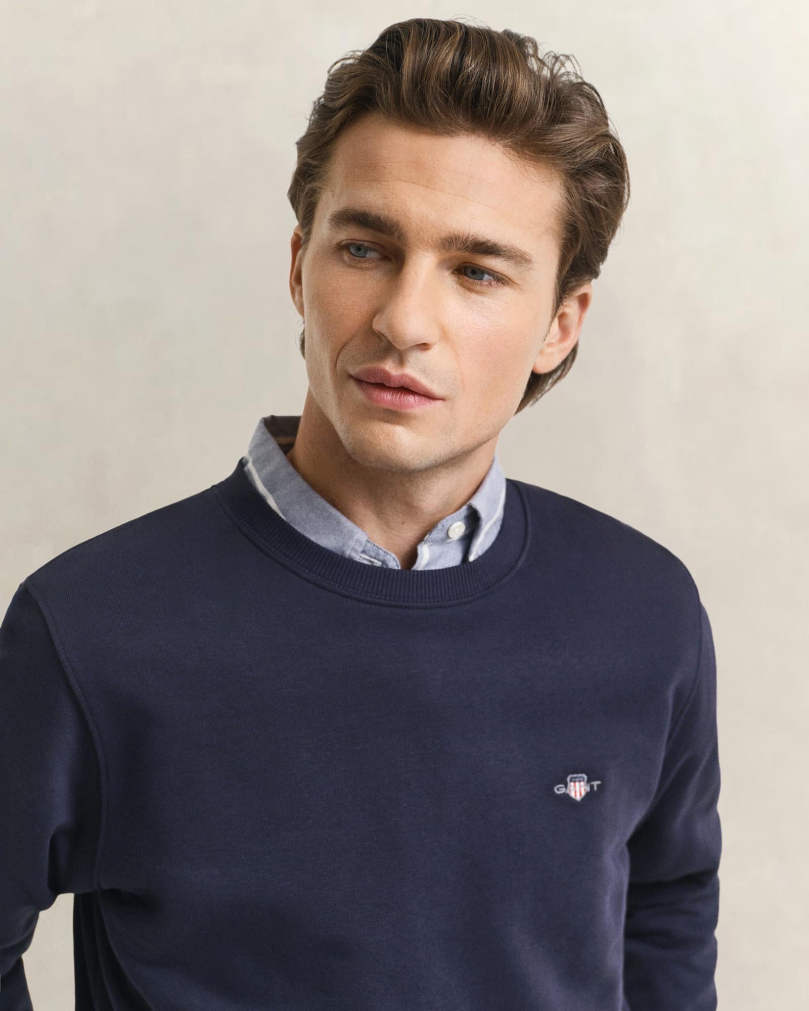 GANT Erkek Lacivert Regular Fit Bisiklet Yaka Sweatshirt