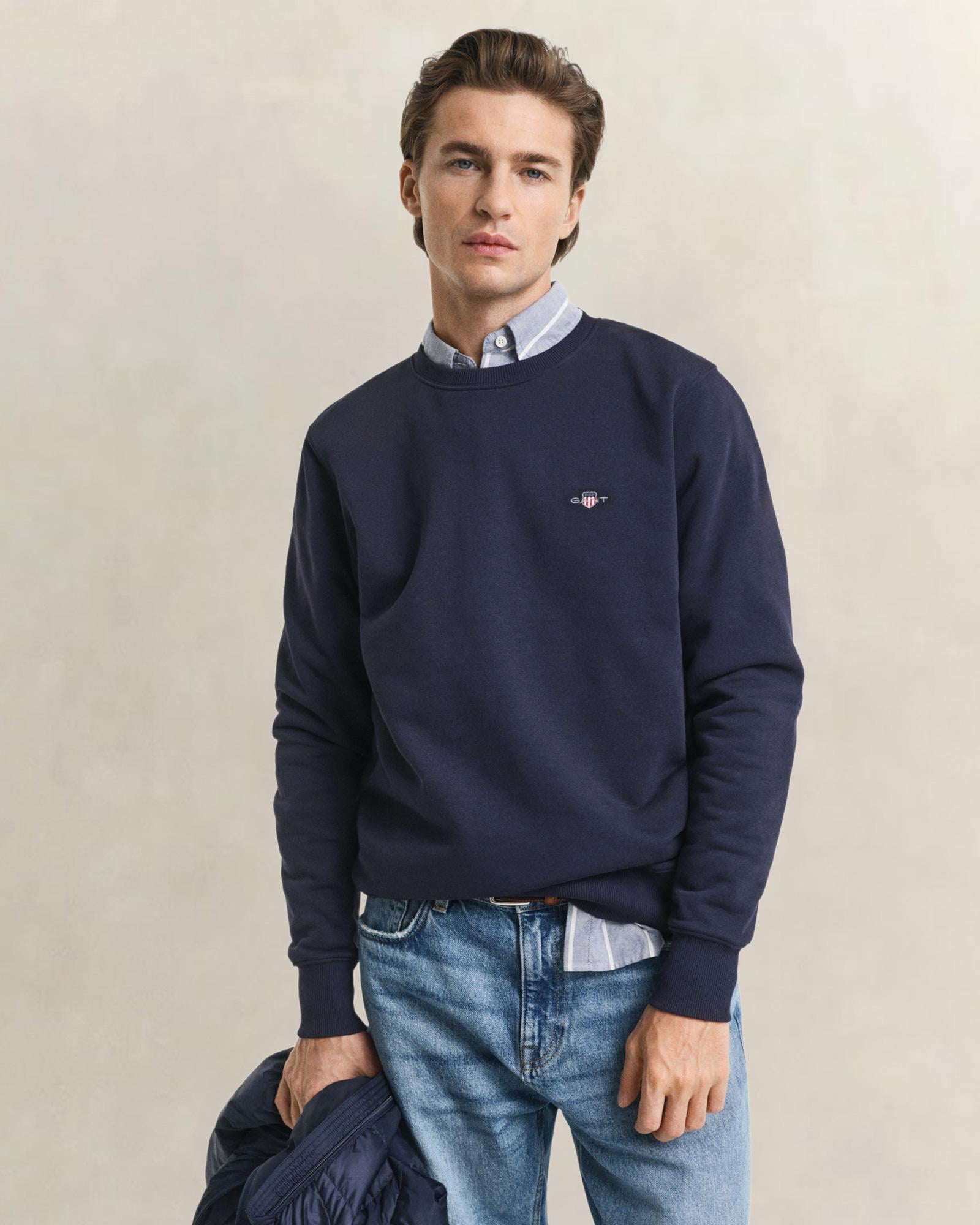 GANT Erkek Lacivert Regular Fit Bisiklet Yaka Sweatshirt