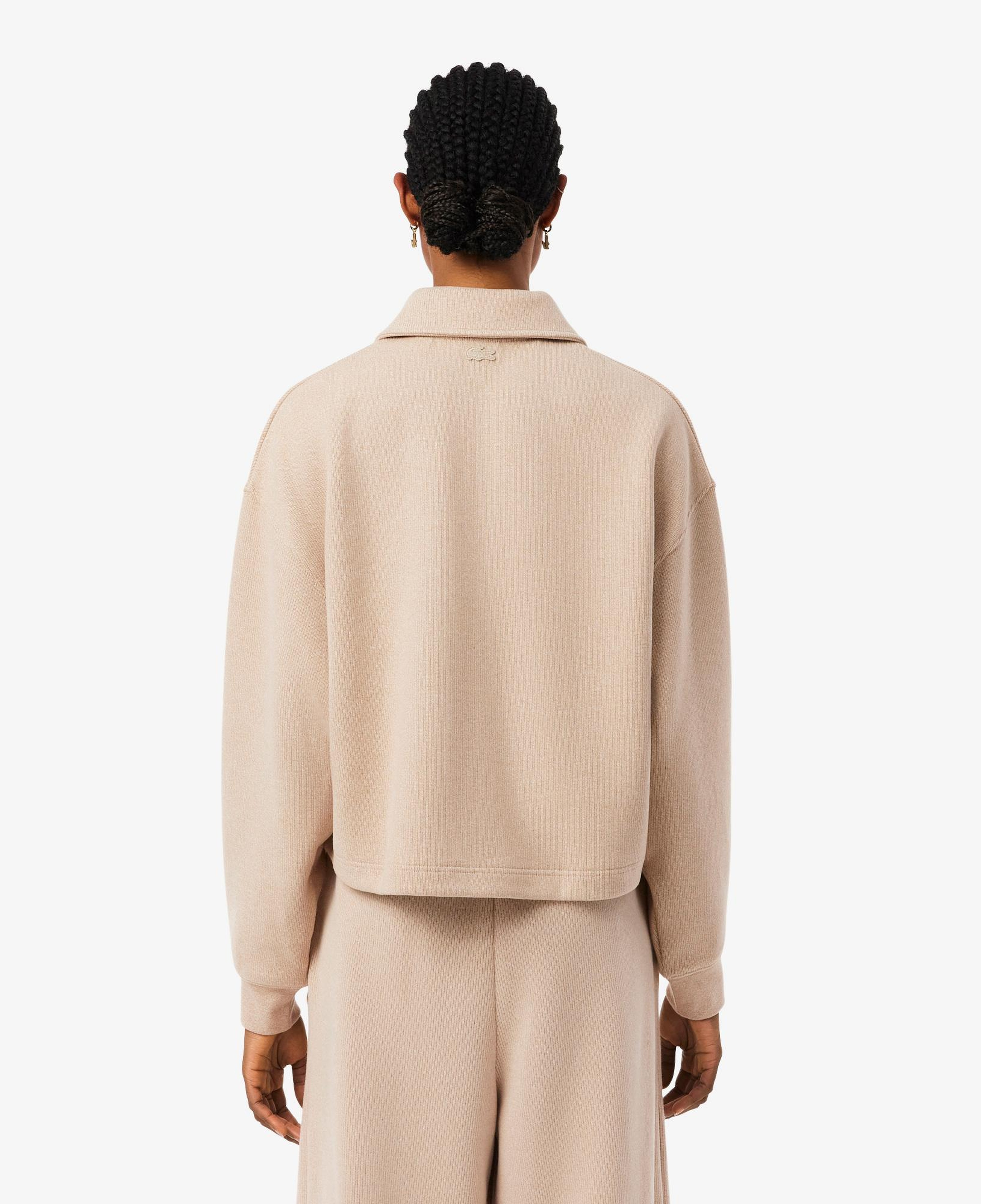 Kadın Oversize Fit Polo Yaka Bej Sweatshirt