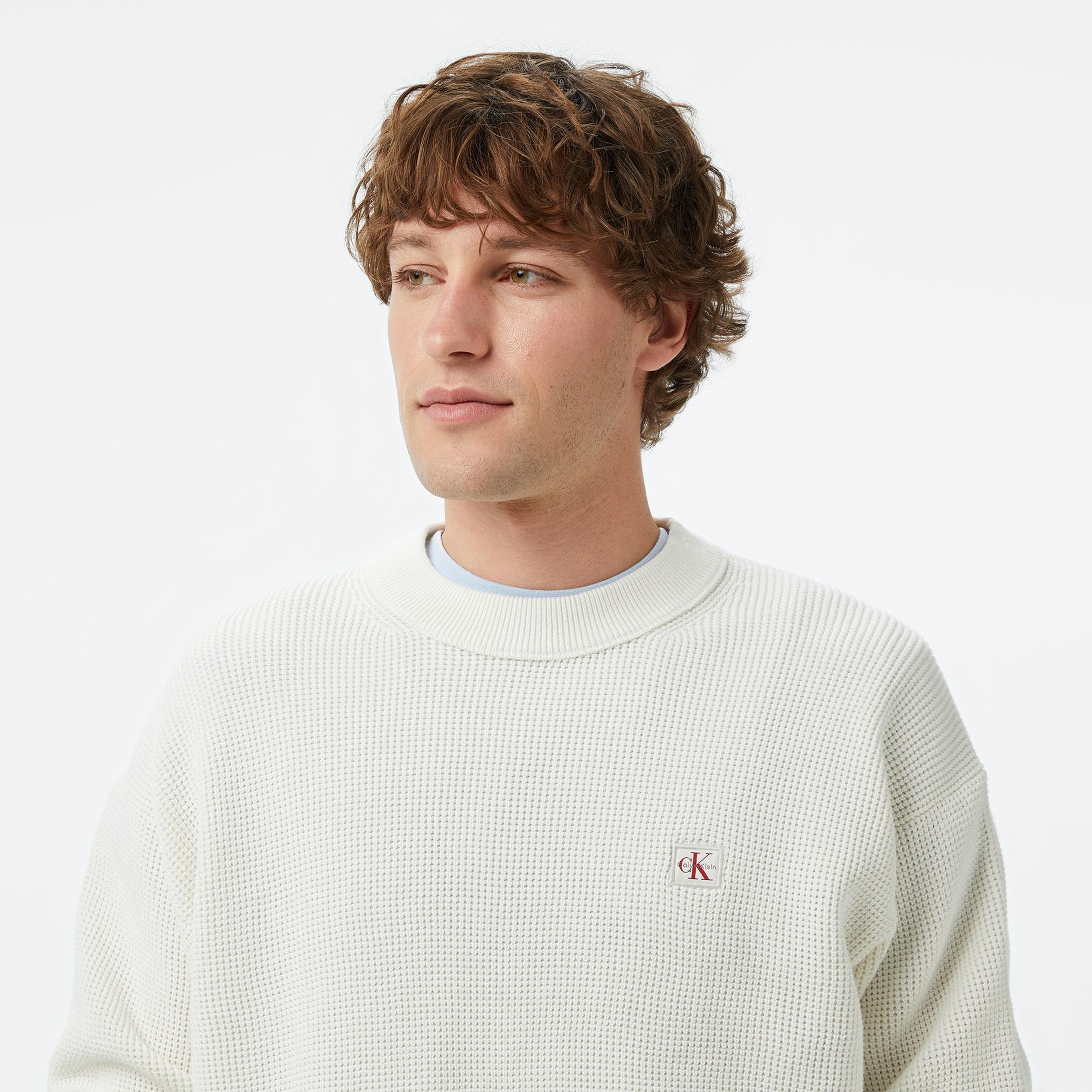 Calvin Klein Cotton Waffle Erkek Beyaz Sweatshirt