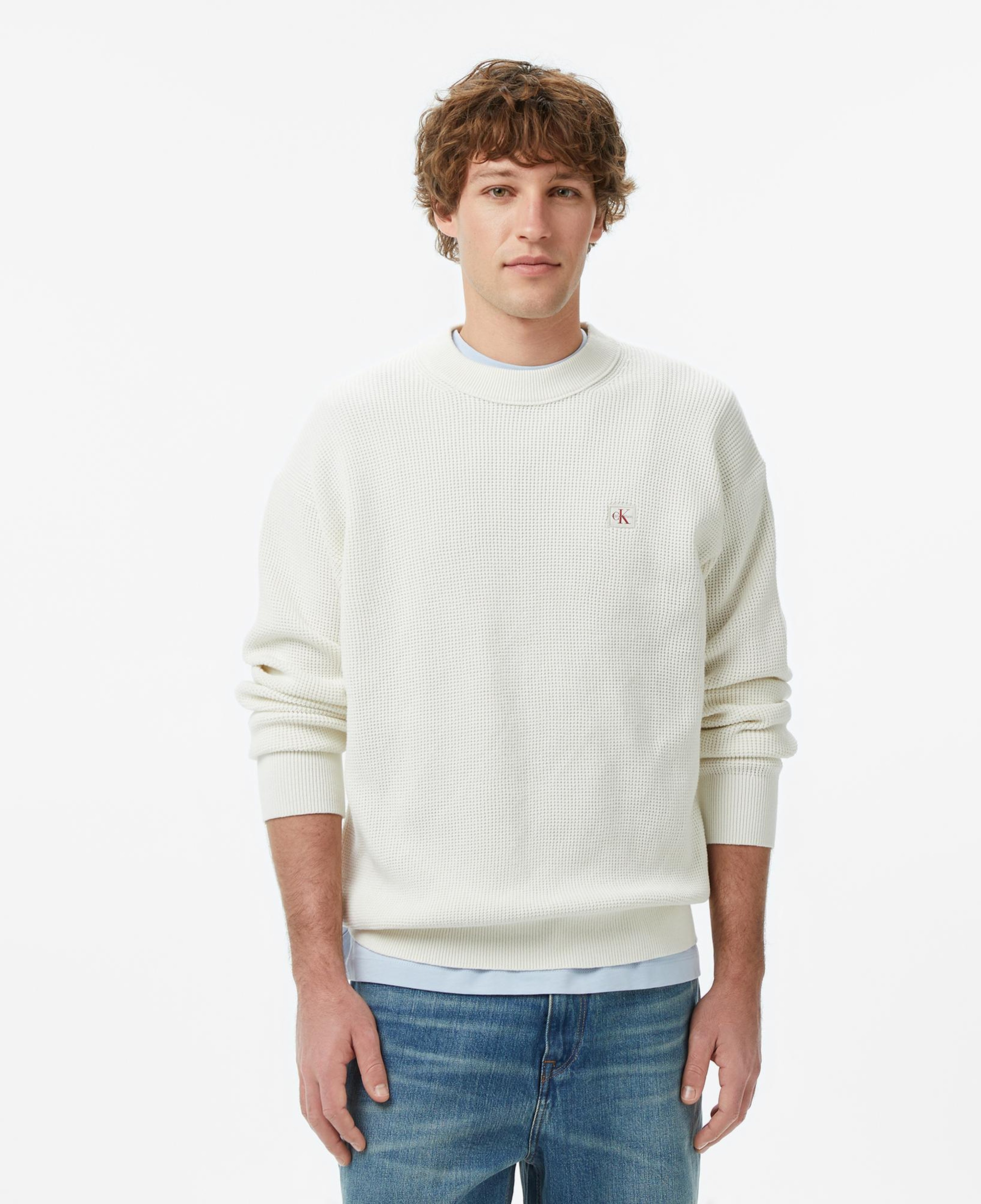 Calvin Klein Cotton Waffle Erkek Beyaz Sweatshirt