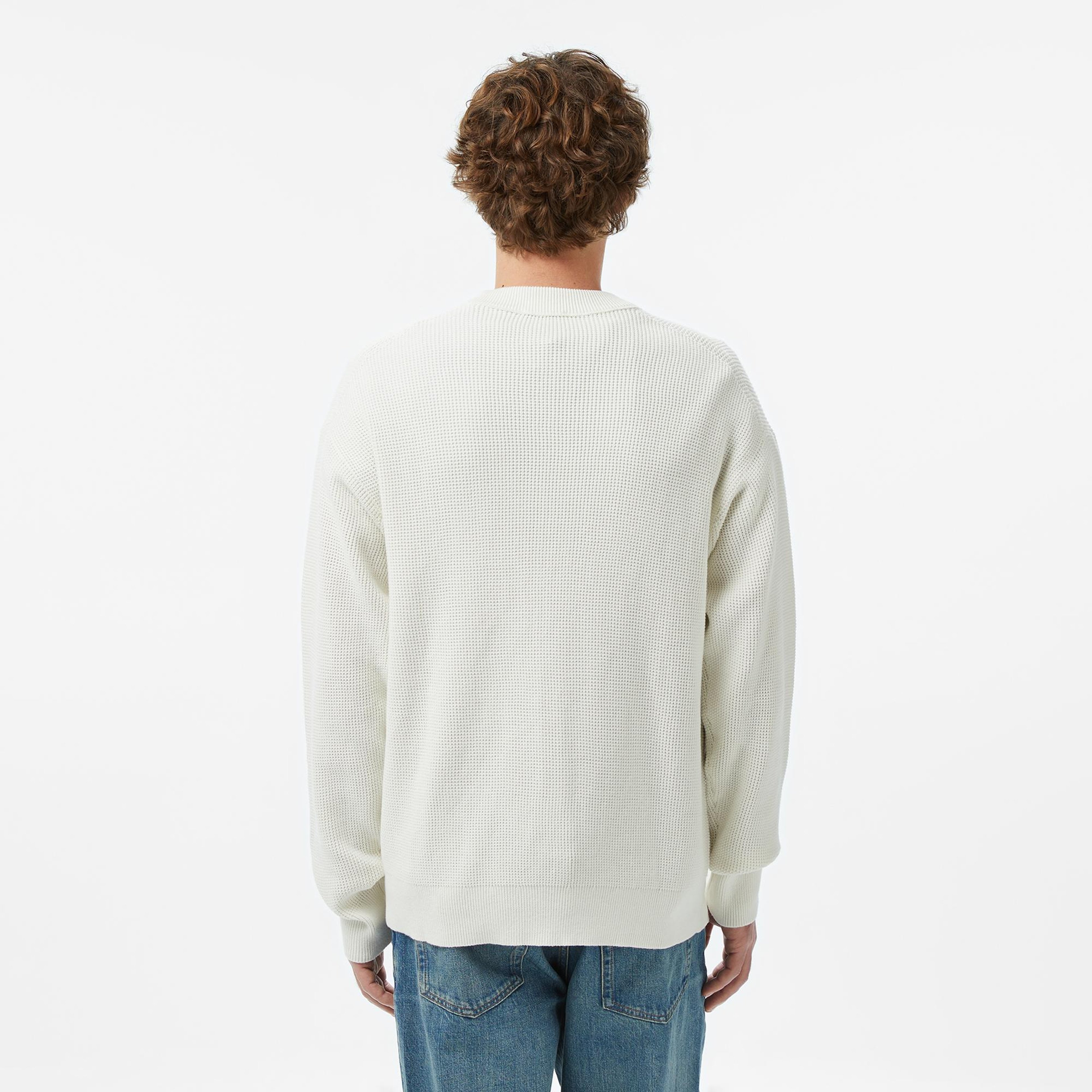 Calvin Klein Cotton Waffle Erkek Beyaz Sweatshirt
