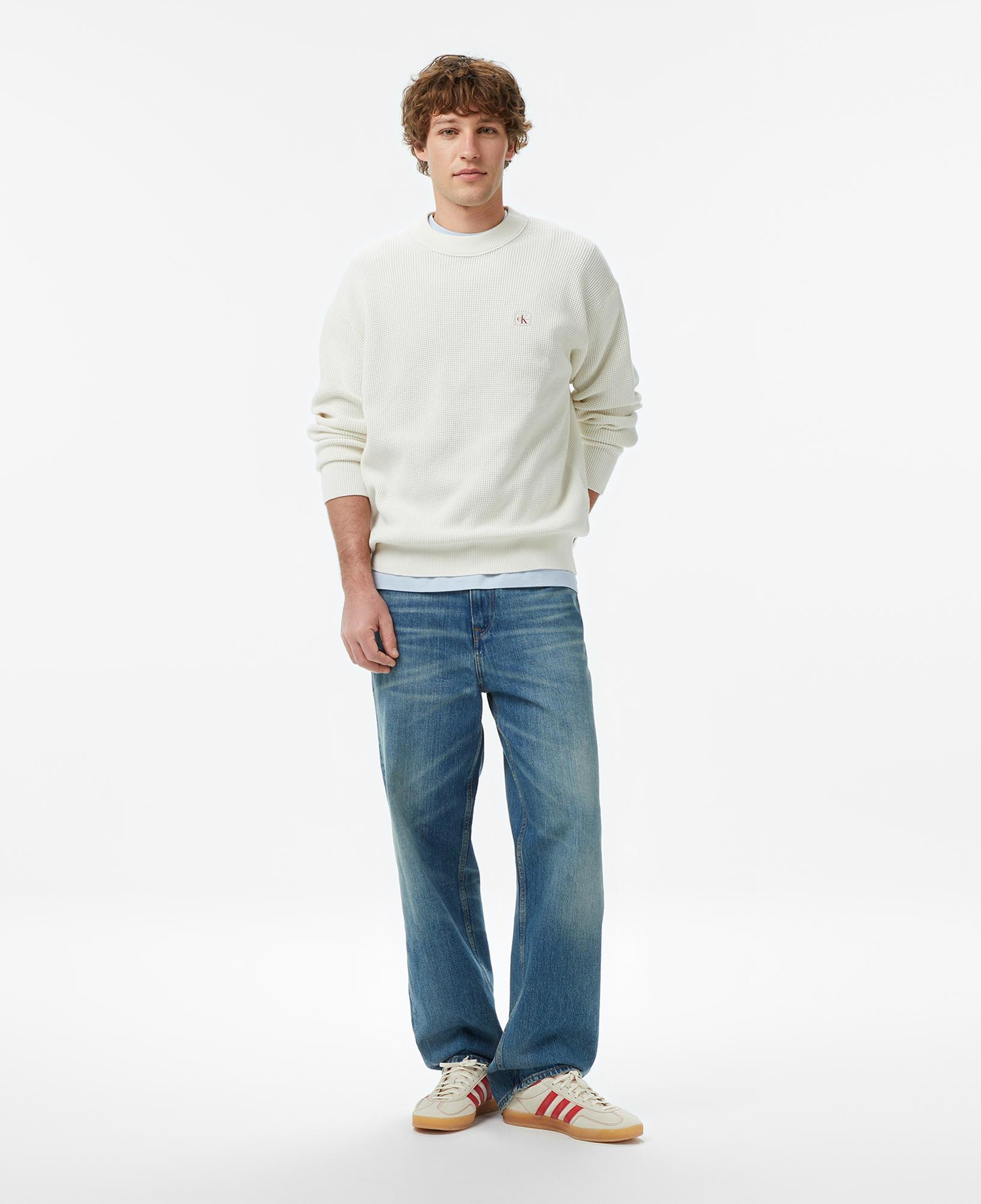 Calvin Klein Cotton Waffle Erkek Beyaz Sweatshirt