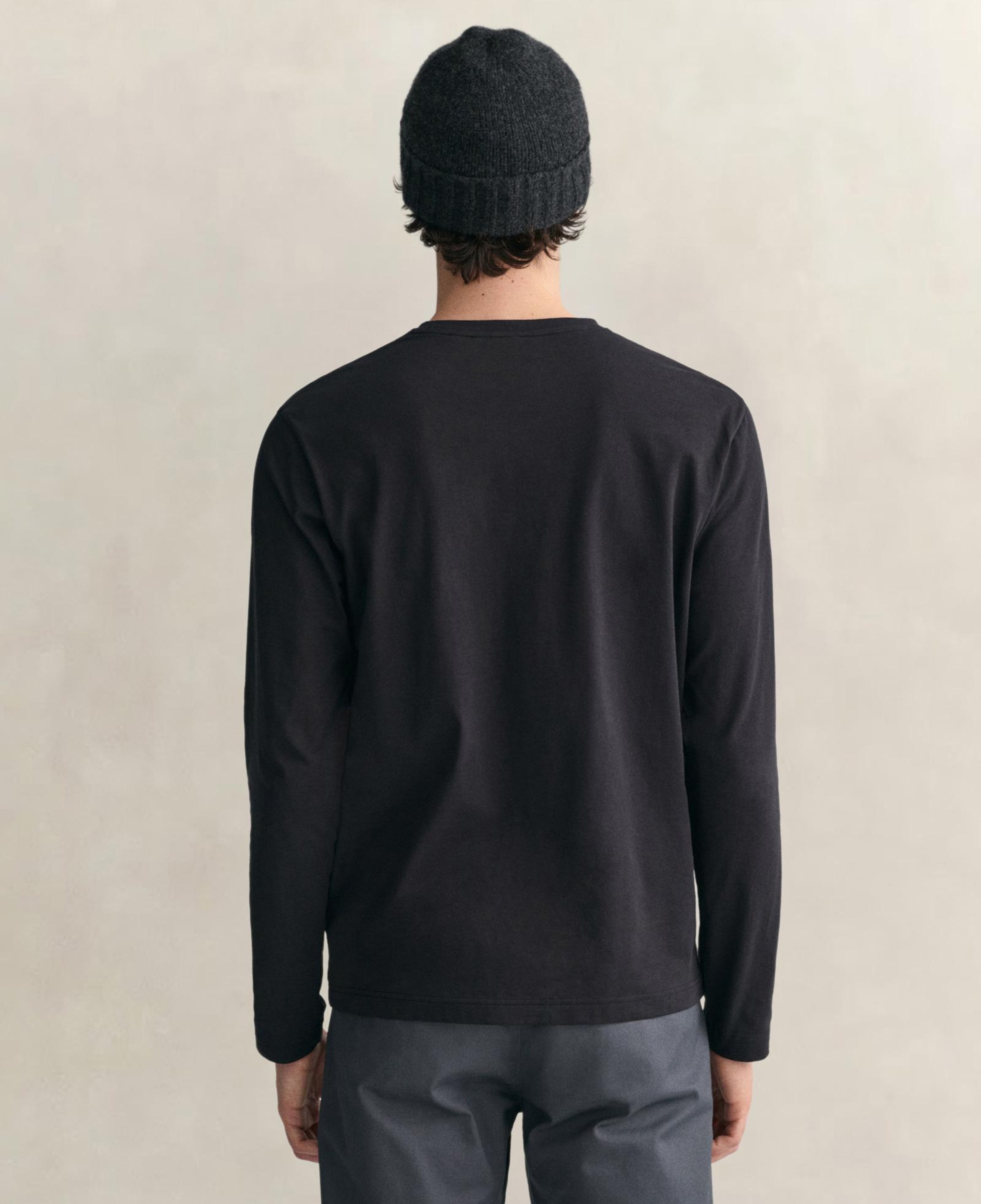 GANT Erkek Siyah Regular Fit Bisiklet Yaka Uzun Kollu T-Shirt