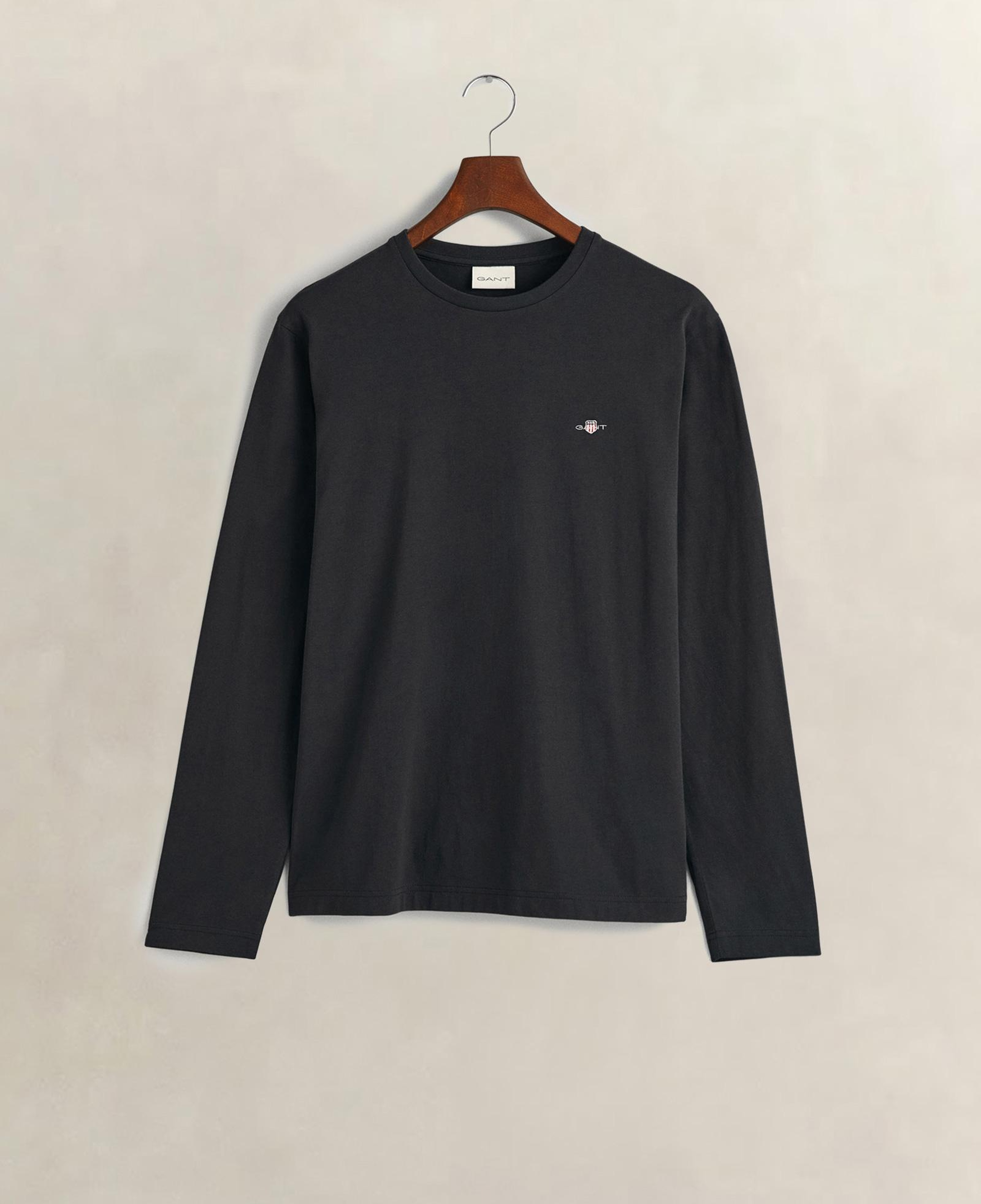 GANT Erkek Siyah Regular Fit Bisiklet Yaka Uzun Kollu T-Shirt