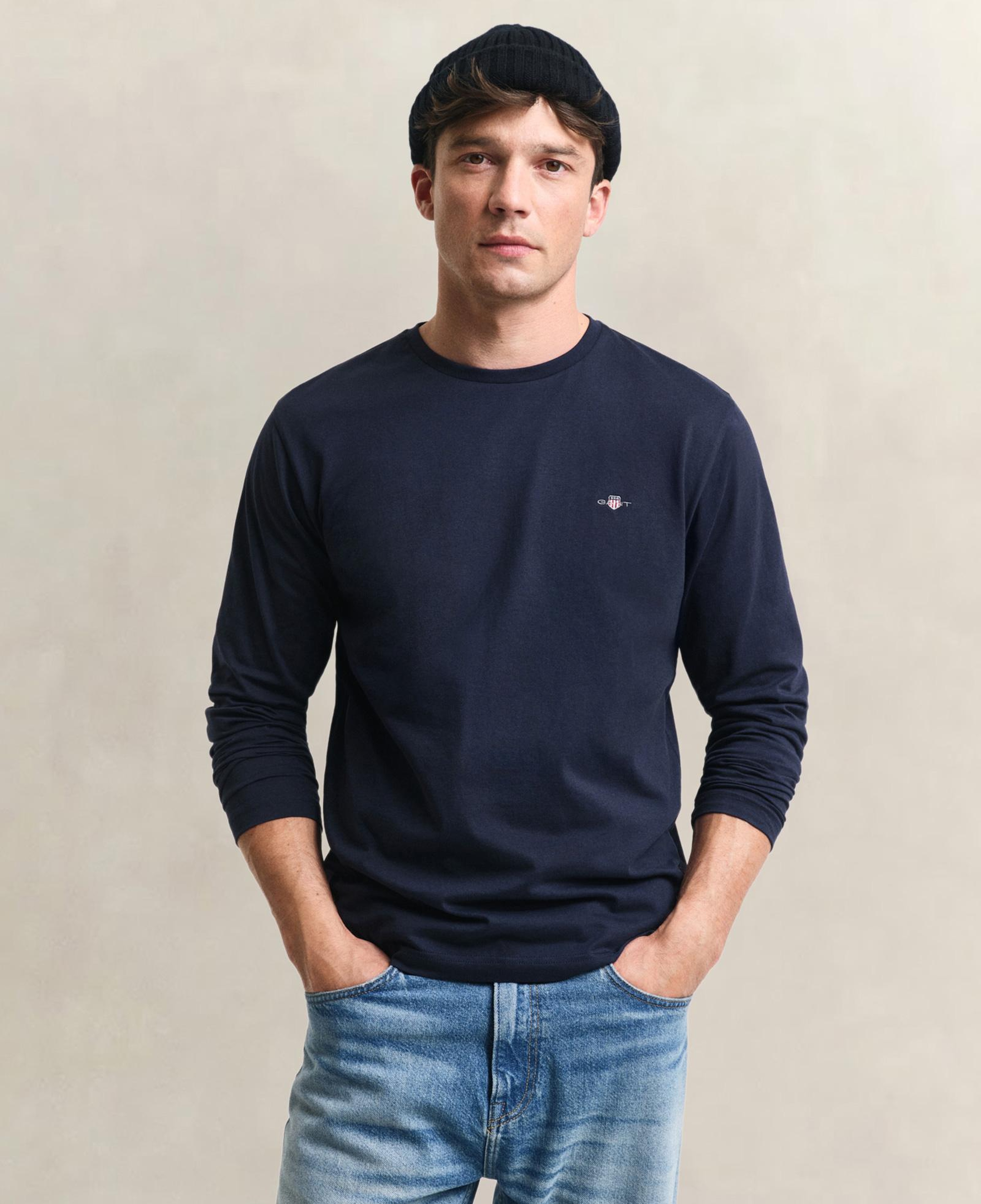 GANT Erkek Lacivert Regular Fit Bisiklet Yaka Uzun Kollu T-Shirt