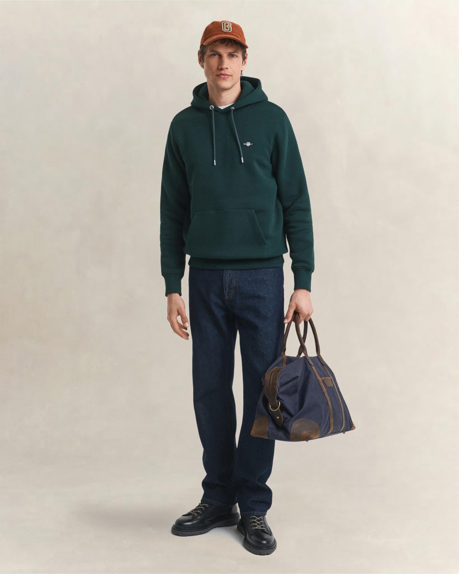 GANT Erkek Yeşil Regular Fit Kapüşonlu Sweatshirt