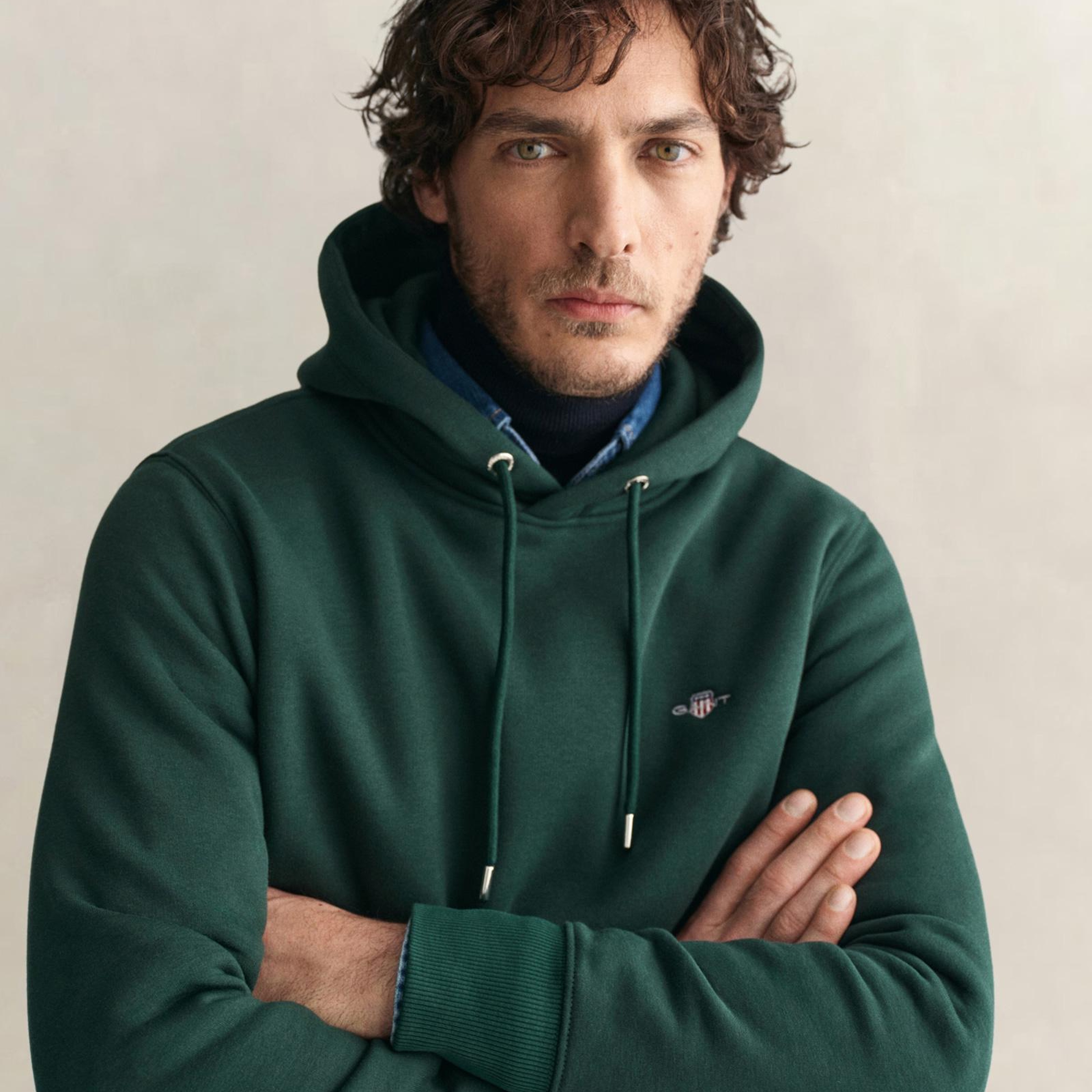 GANT Erkek Yeşil Regular Fit Kapüşonlu Sweatshirt