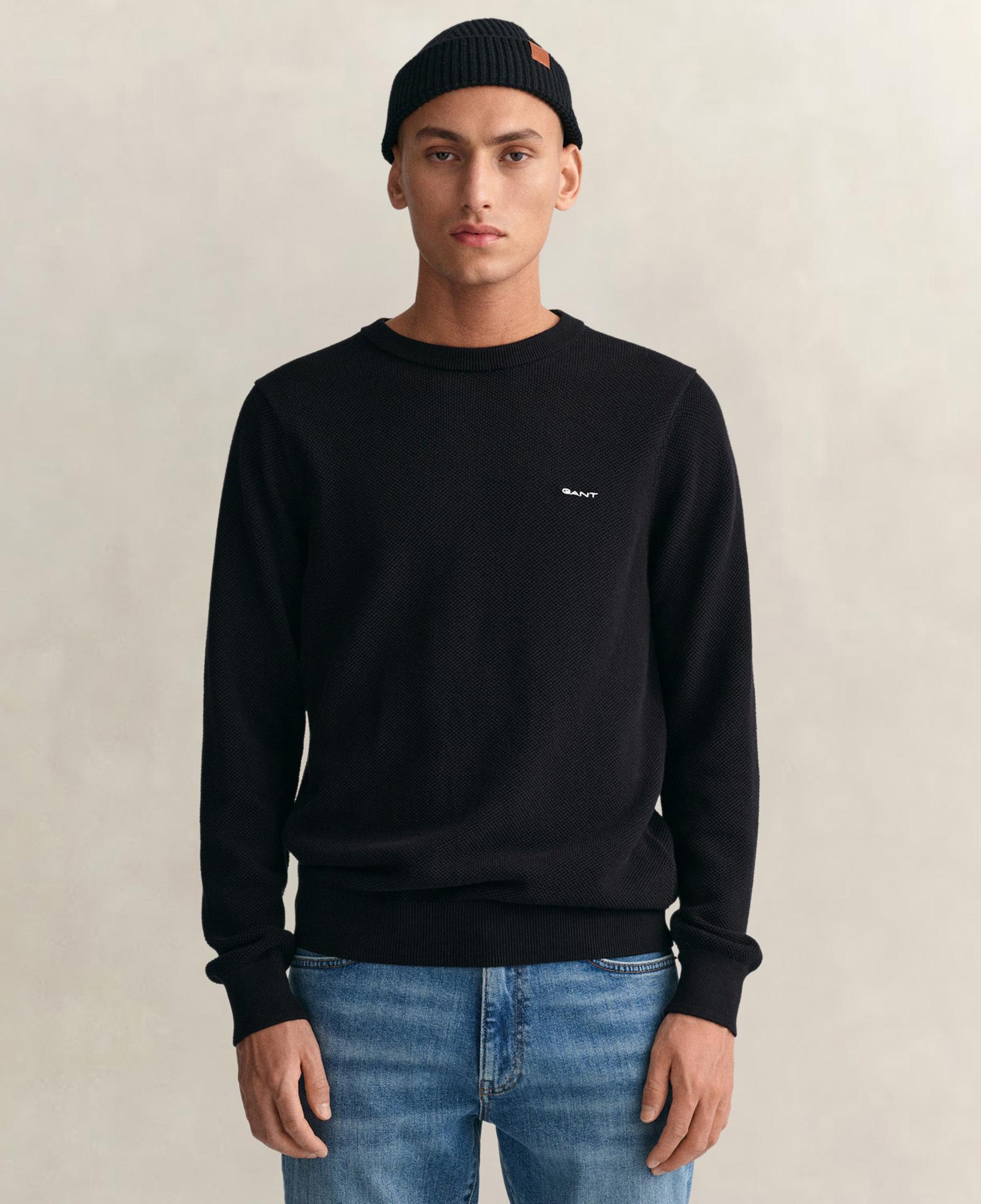 GANT Erkek Siyah Regular Fit Bisiklet Yaka Kazak