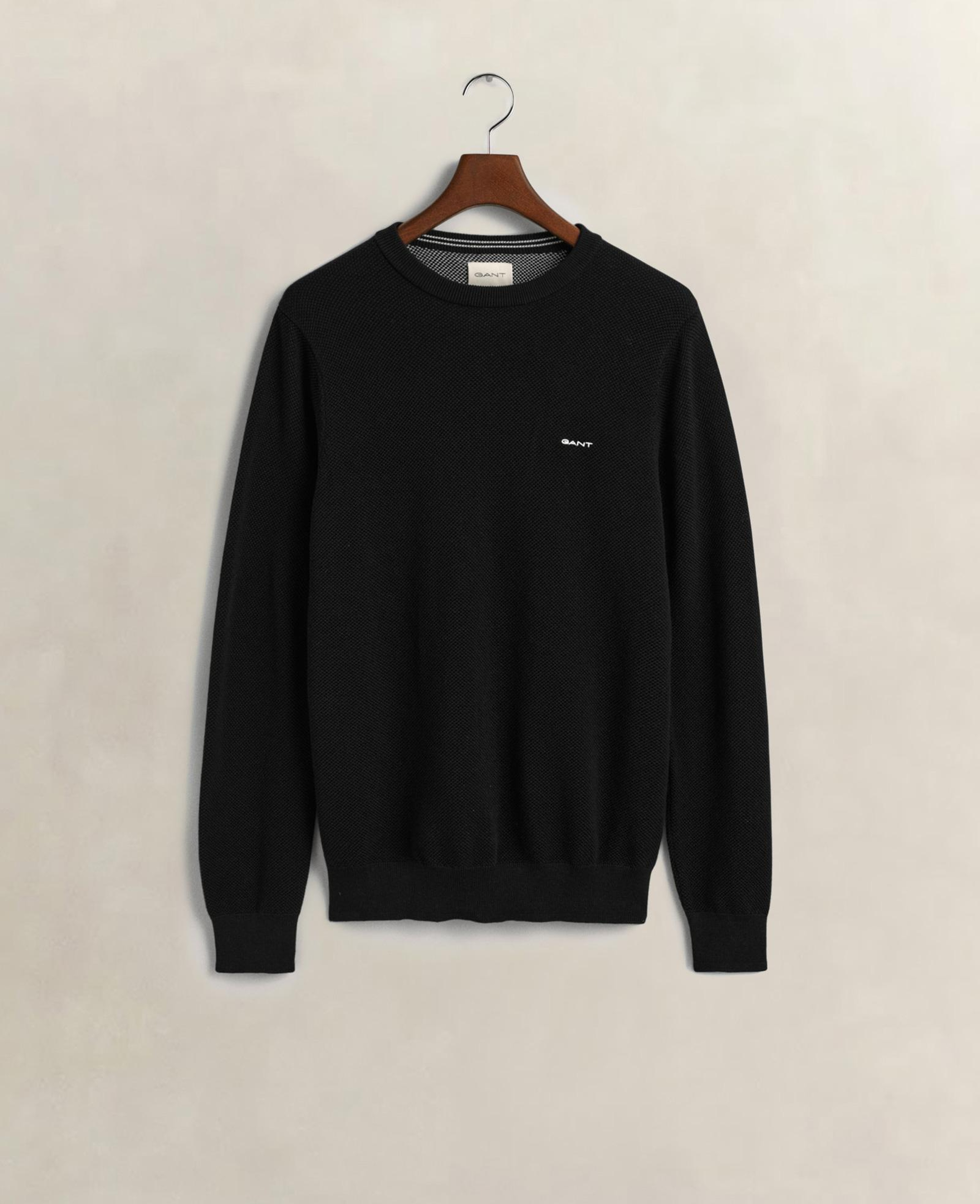 GANT Erkek Siyah Regular Fit Bisiklet Yaka Kazak