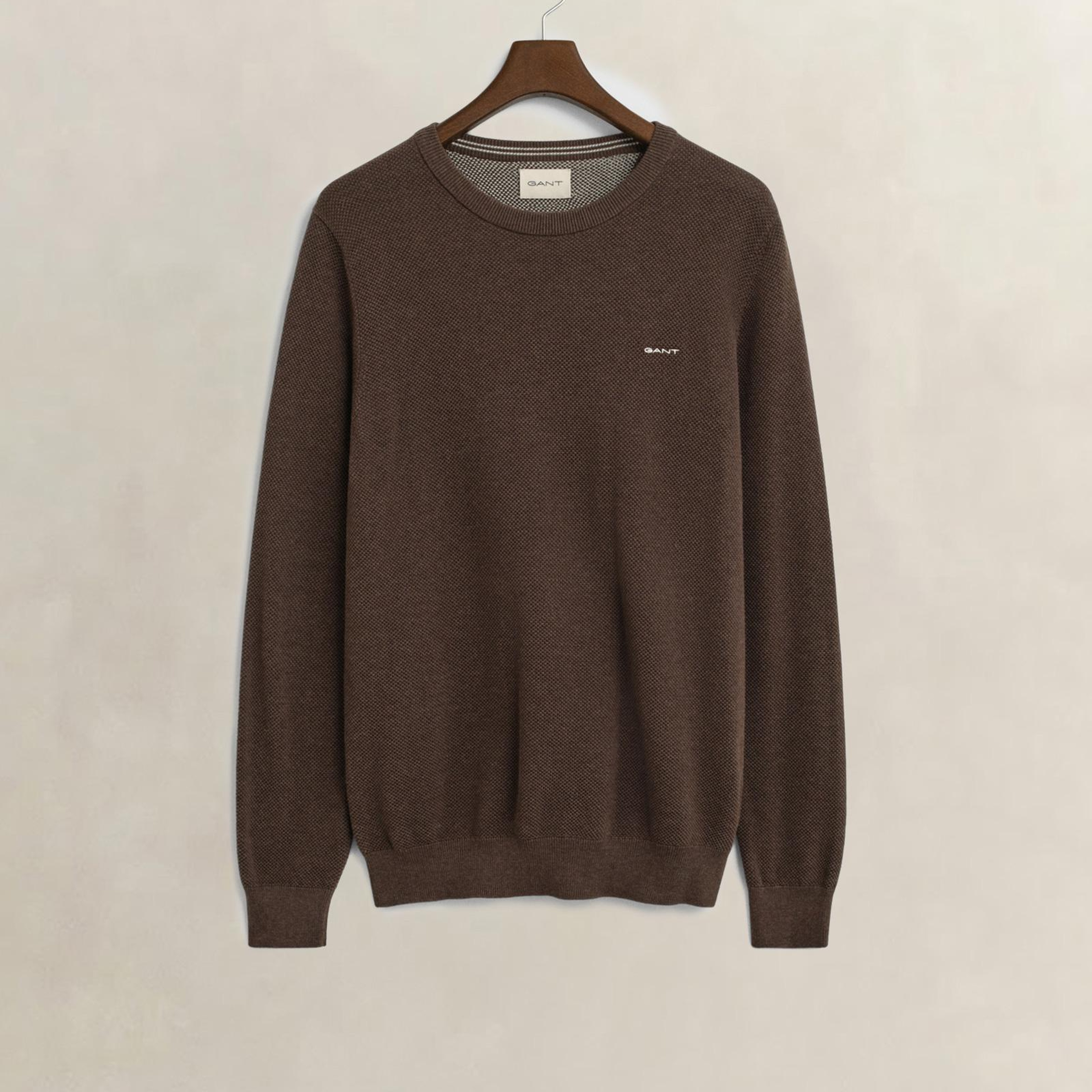 GANT Erkek Kahverengi Regular Fit Bisiklet Yaka Triko
