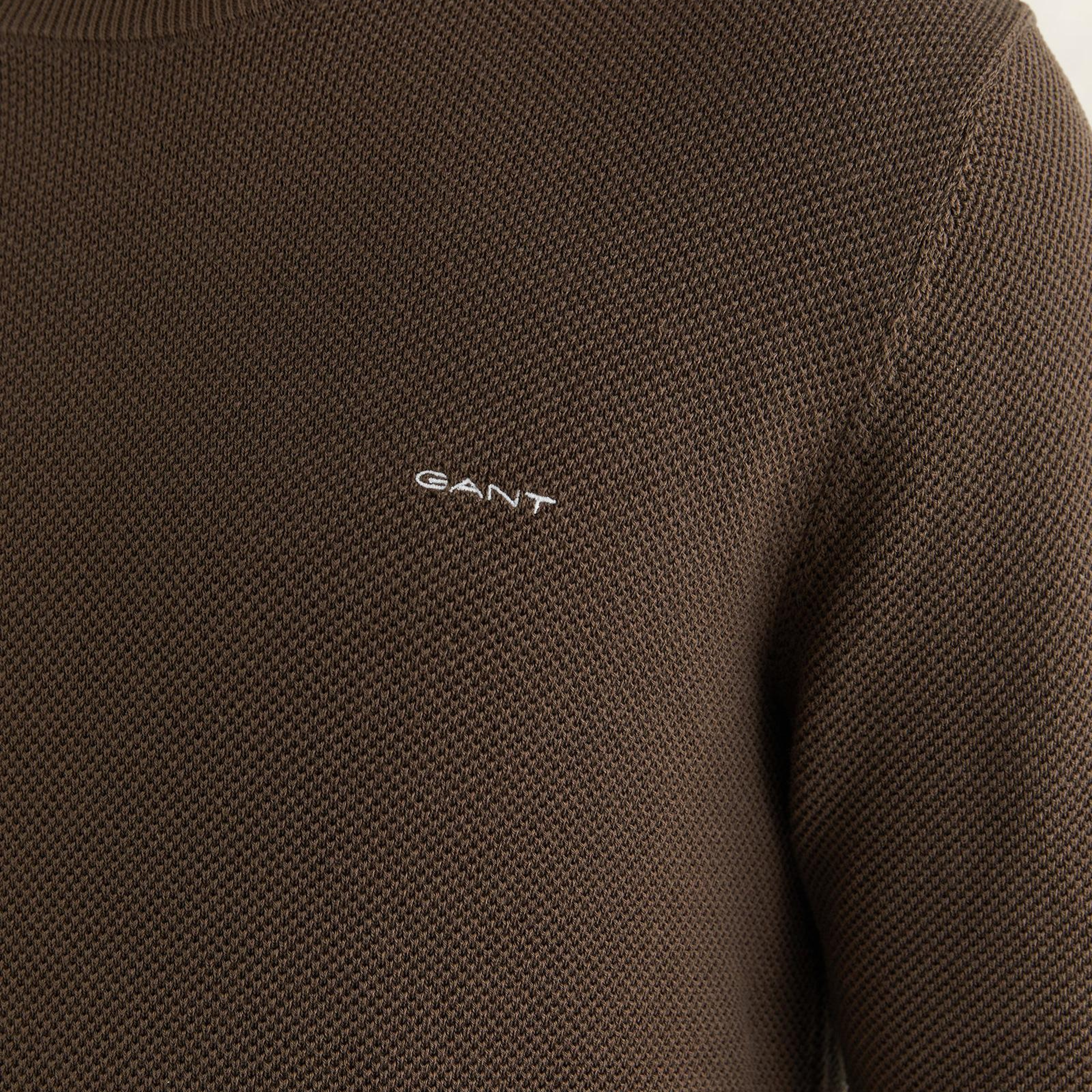 GANT Erkek Kahverengi Regular Fit Bisiklet Yaka Triko