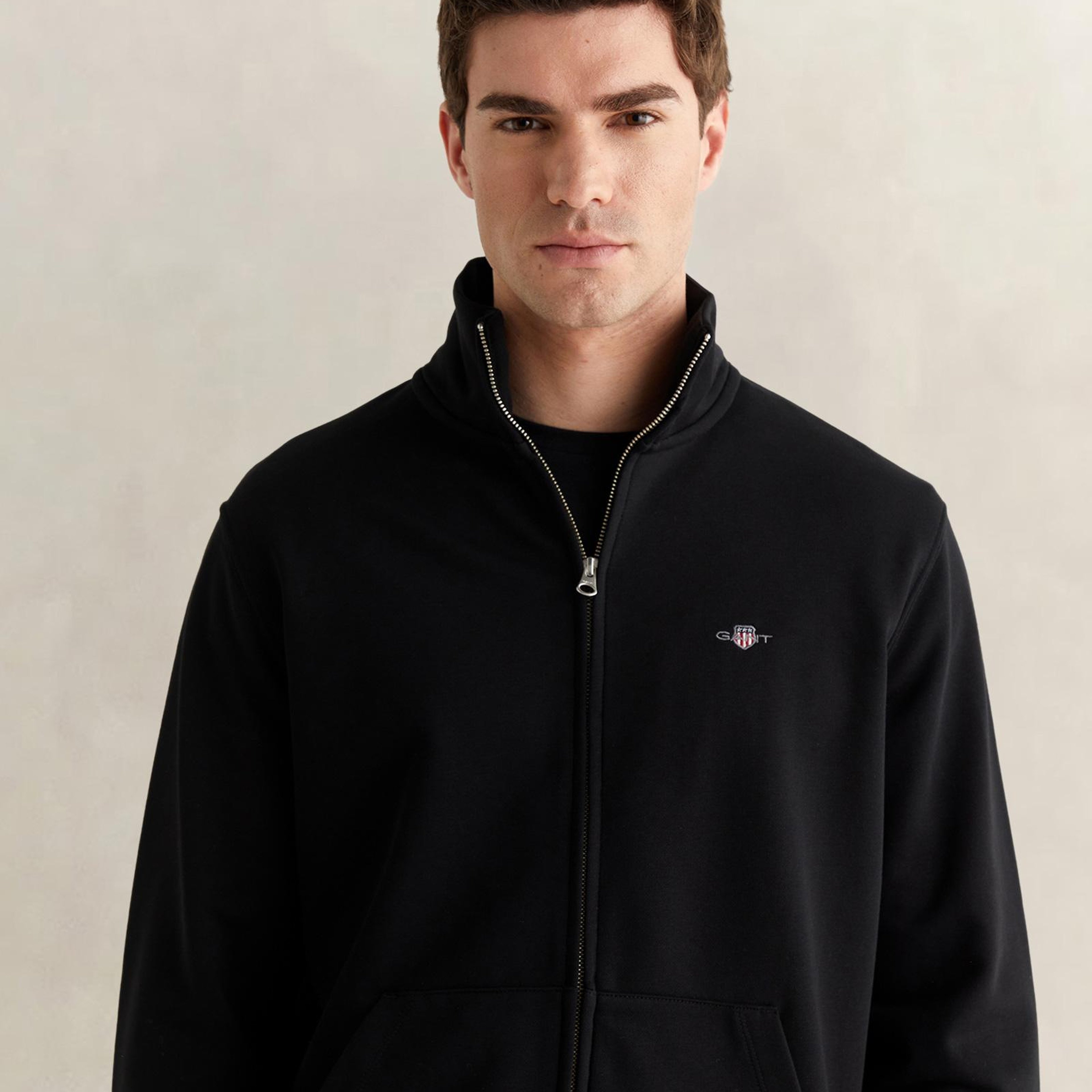 GANT Erkek Siyah Fermuarlı Logolu Sweatshirt