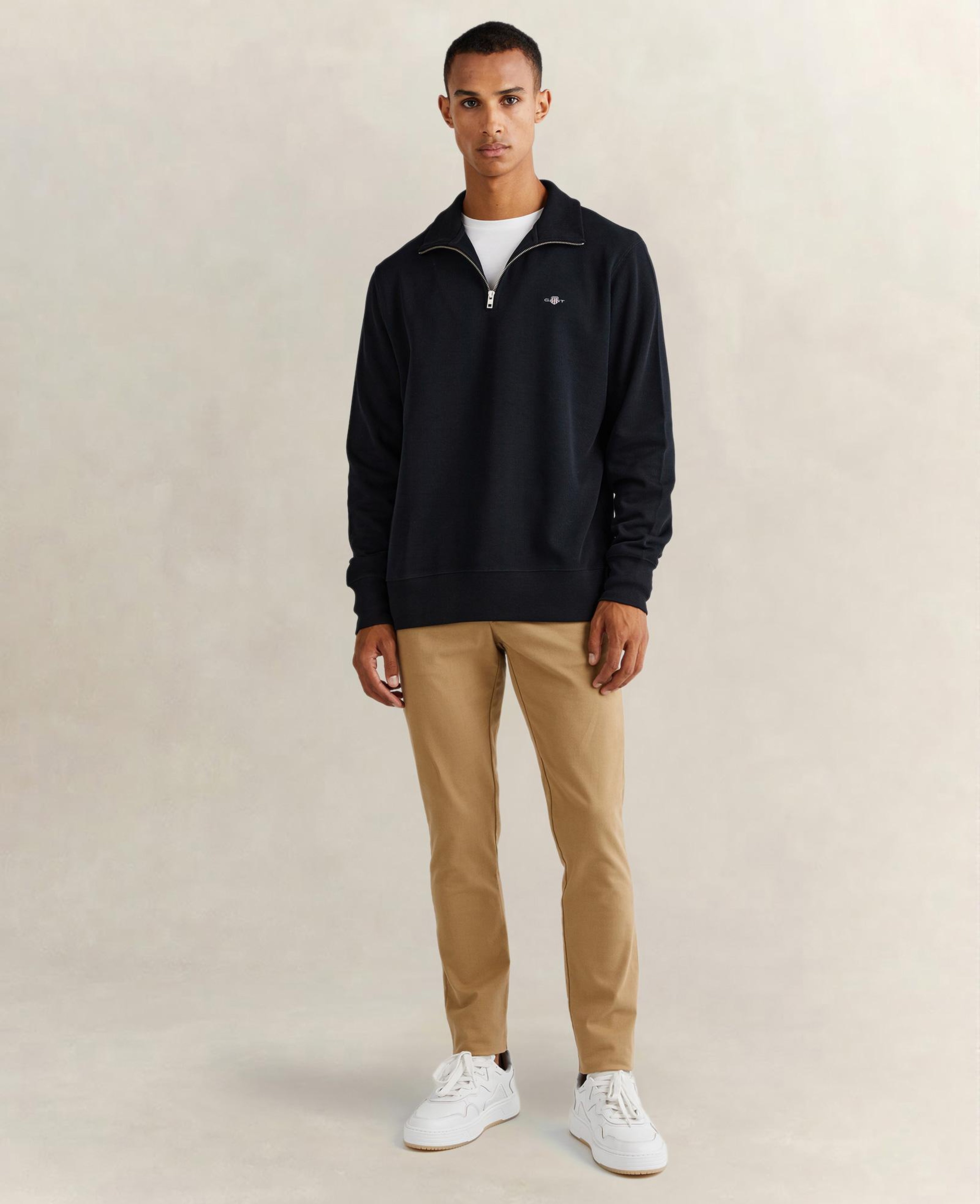 GANT Erkek Siyah Regular Fit Yarım Fermuarlı Sweatshirt