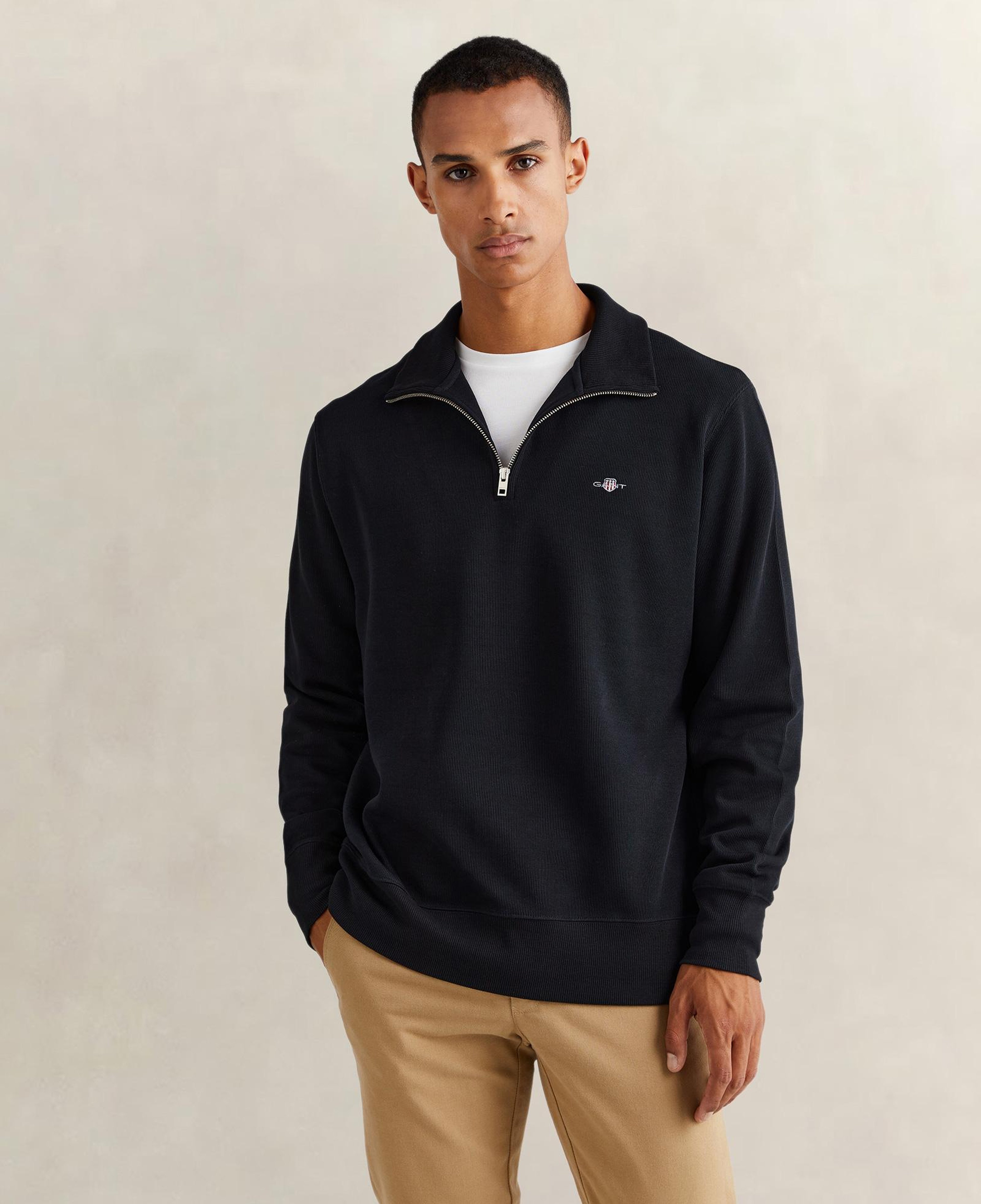GANT Erkek Siyah Regular Fit Yarım Fermuarlı Sweatshirt