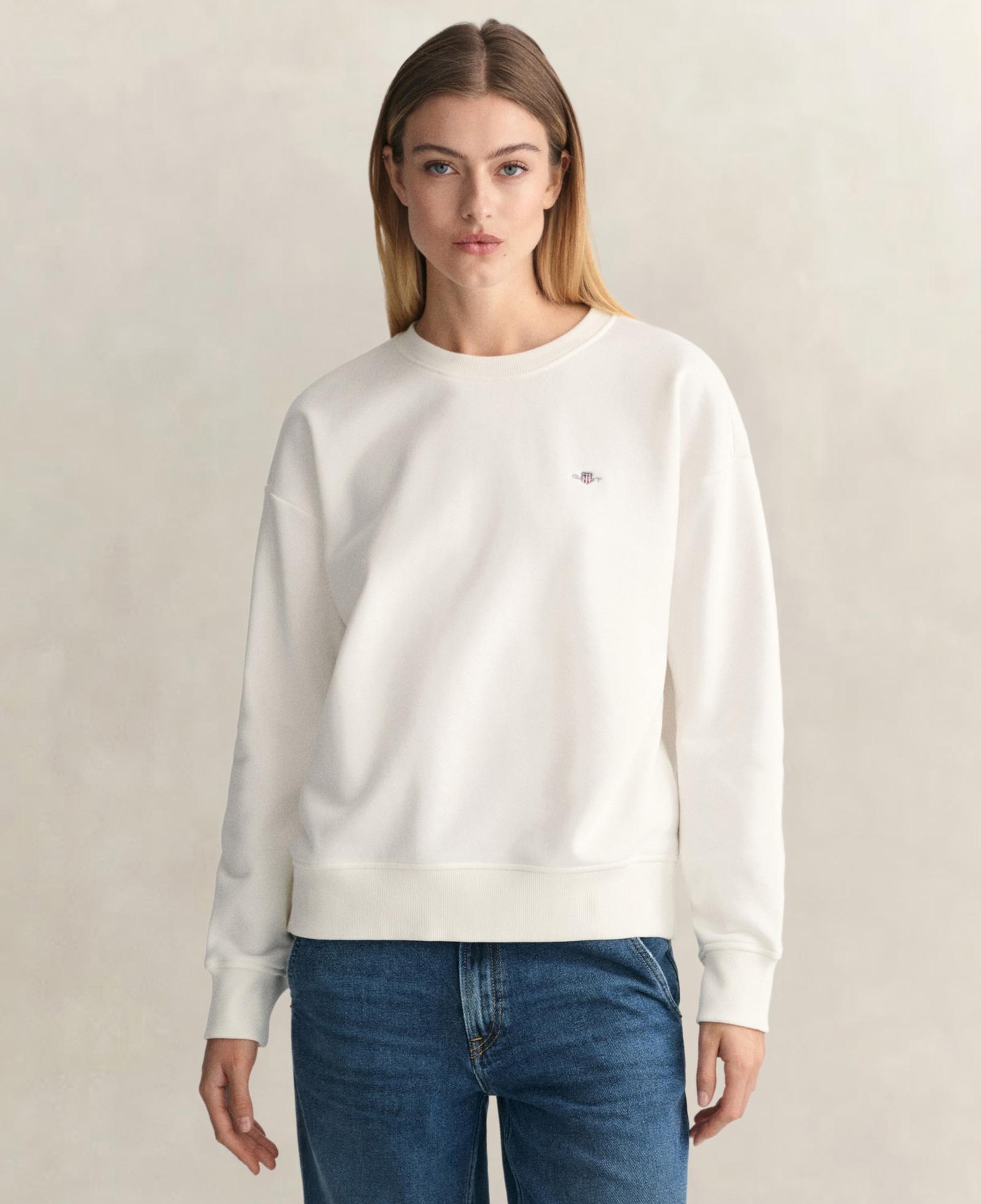 GANT Kadın Beyaz Relaxed Fit Bisiklet Yaka Sweatshirt