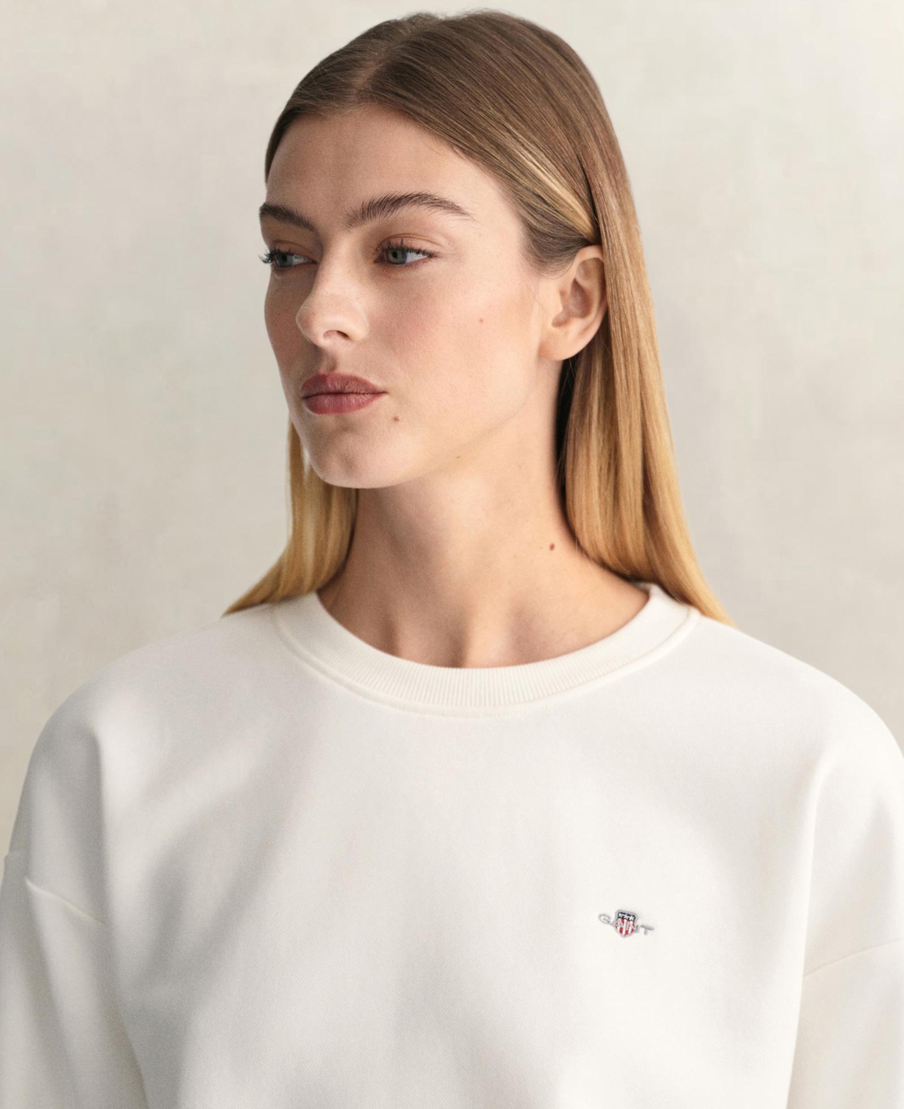 GANT Kadın Beyaz Relaxed Fit Bisiklet Yaka Sweatshirt
