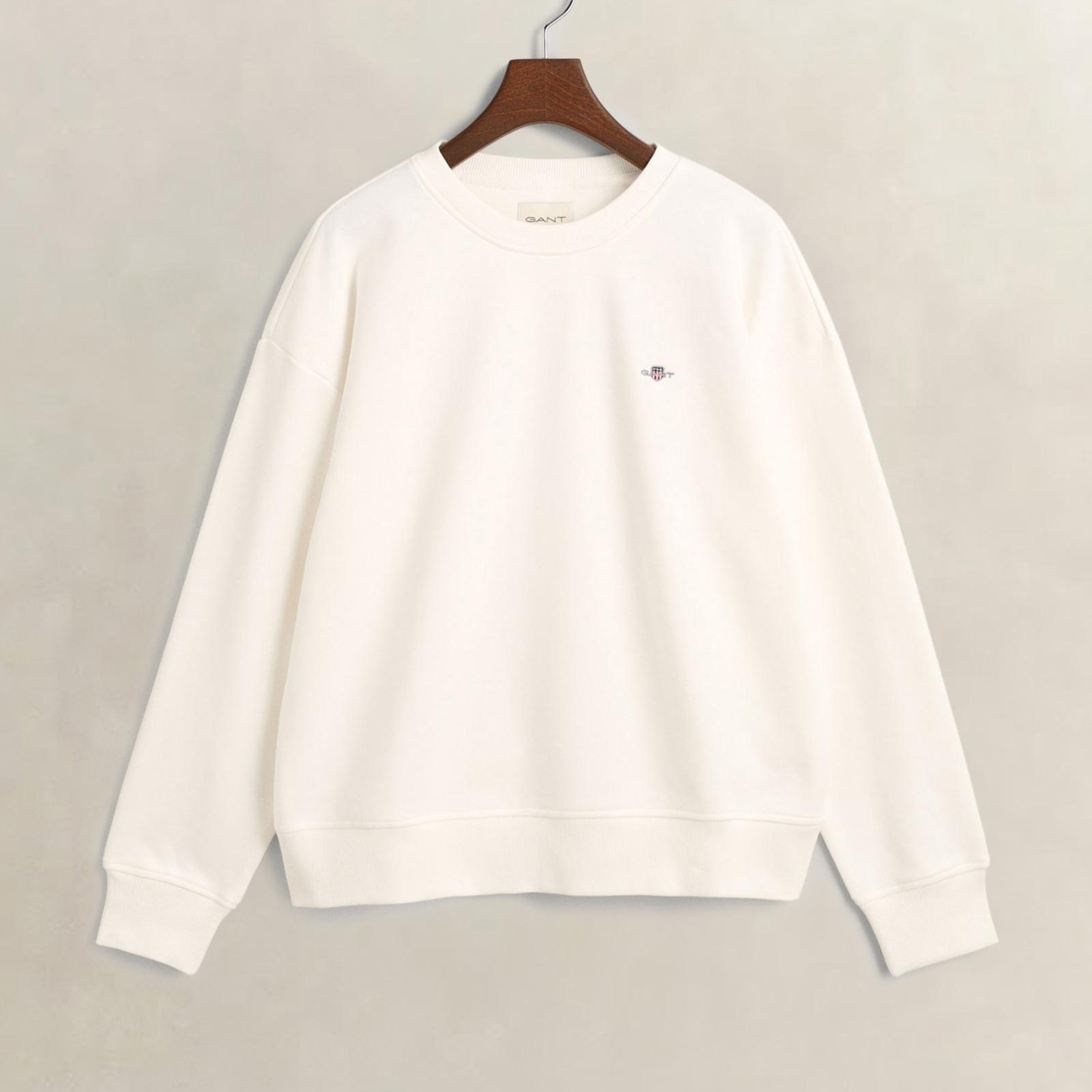 GANT Kadın Beyaz Relaxed Fit Bisiklet Yaka Sweatshirt