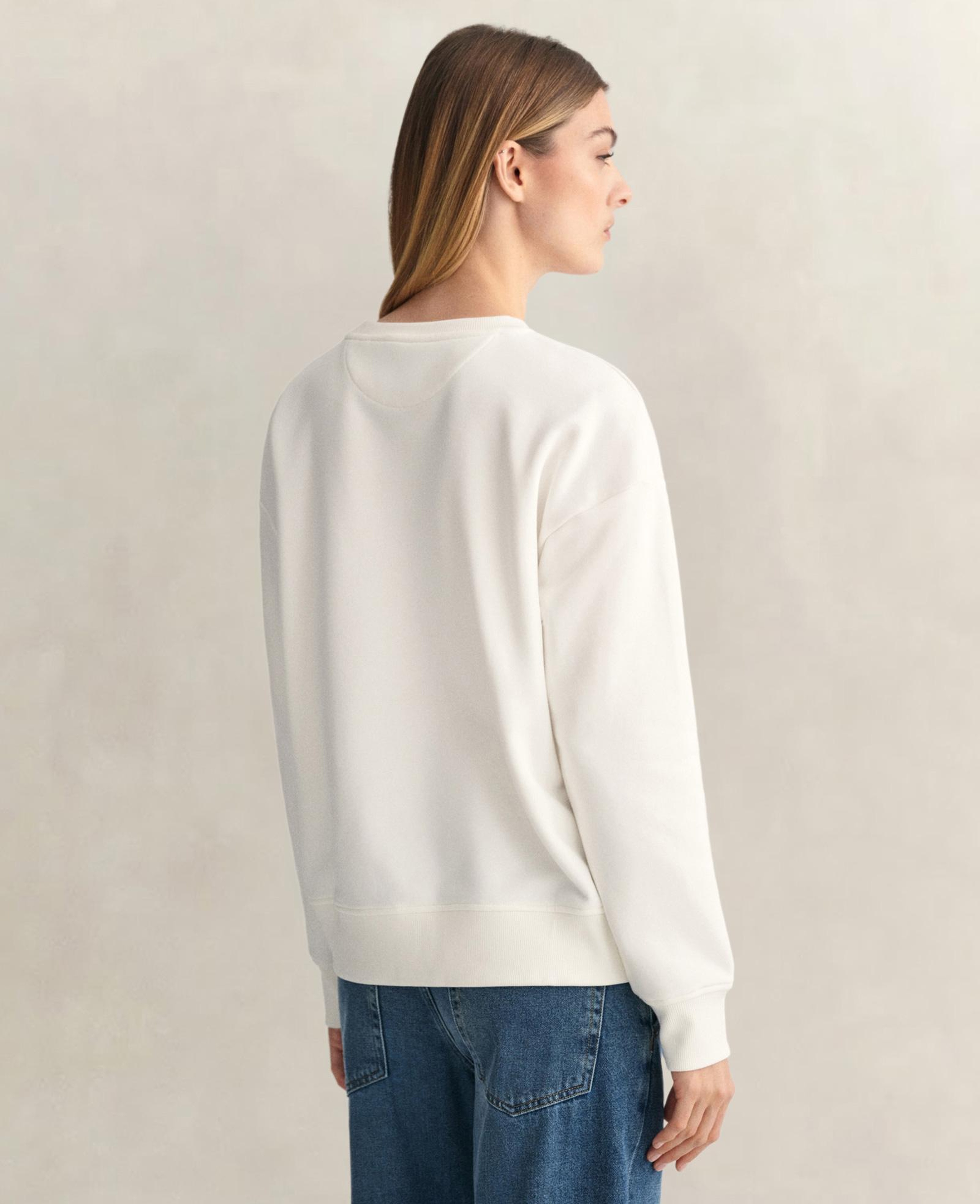GANT Kadın Beyaz Relaxed Fit Bisiklet Yaka Sweatshirt