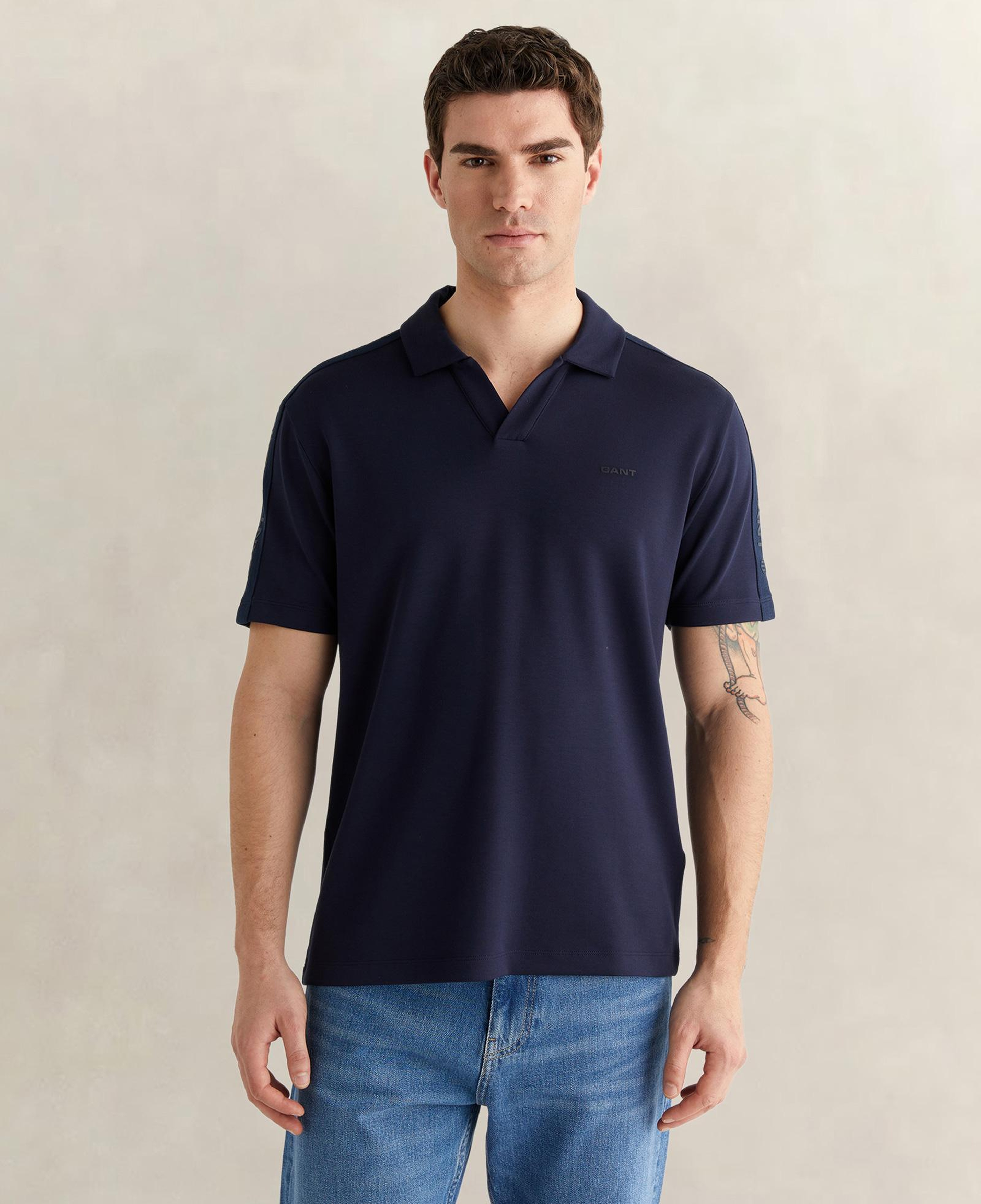 GANT Erkek Lacivert Regular Fit Şerit Detaylı Polo Yaka T-Shirt