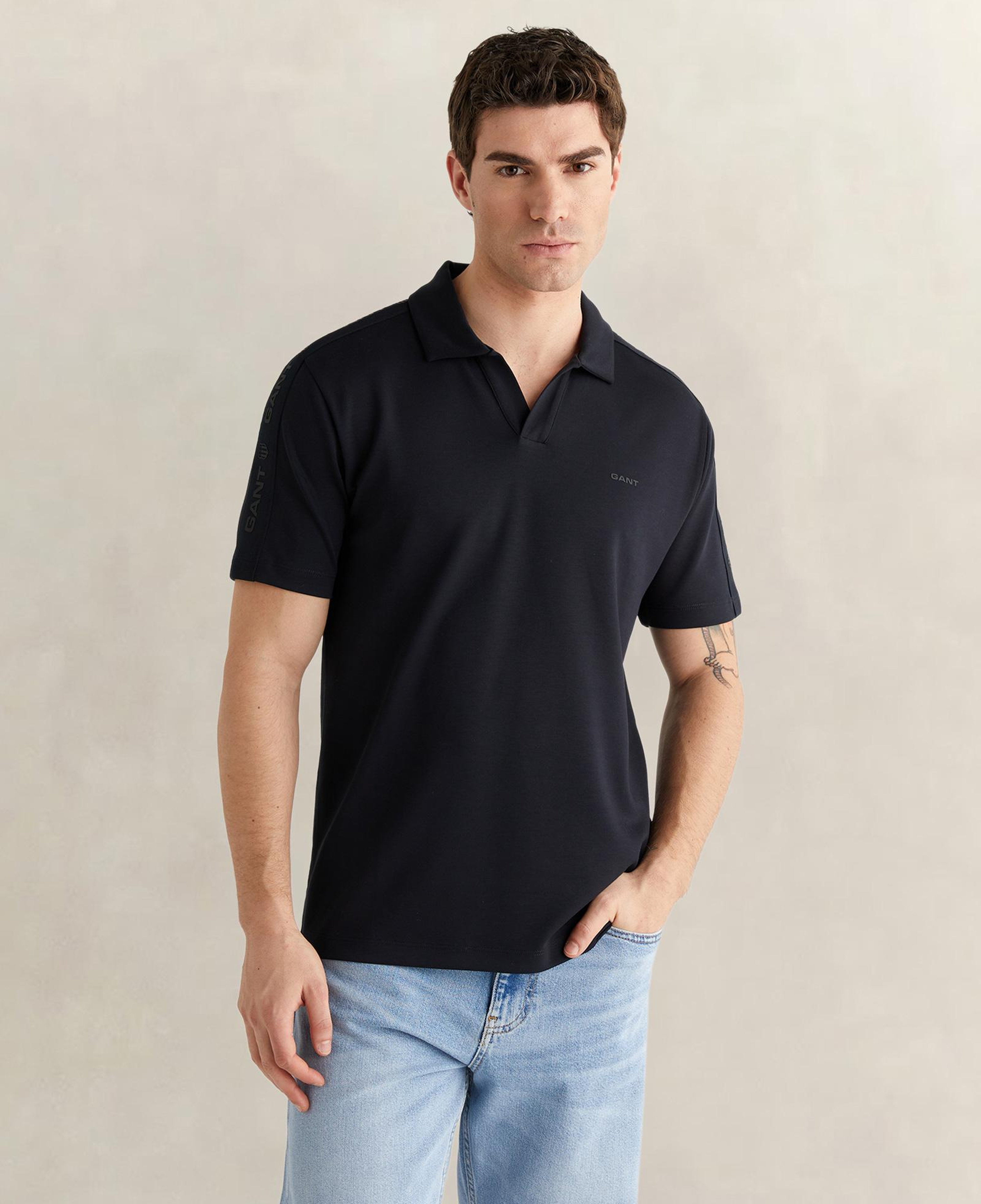 GANT Erkek Siyah Regular Fit Şerit Detaylı Polo Yaka T-Shirt