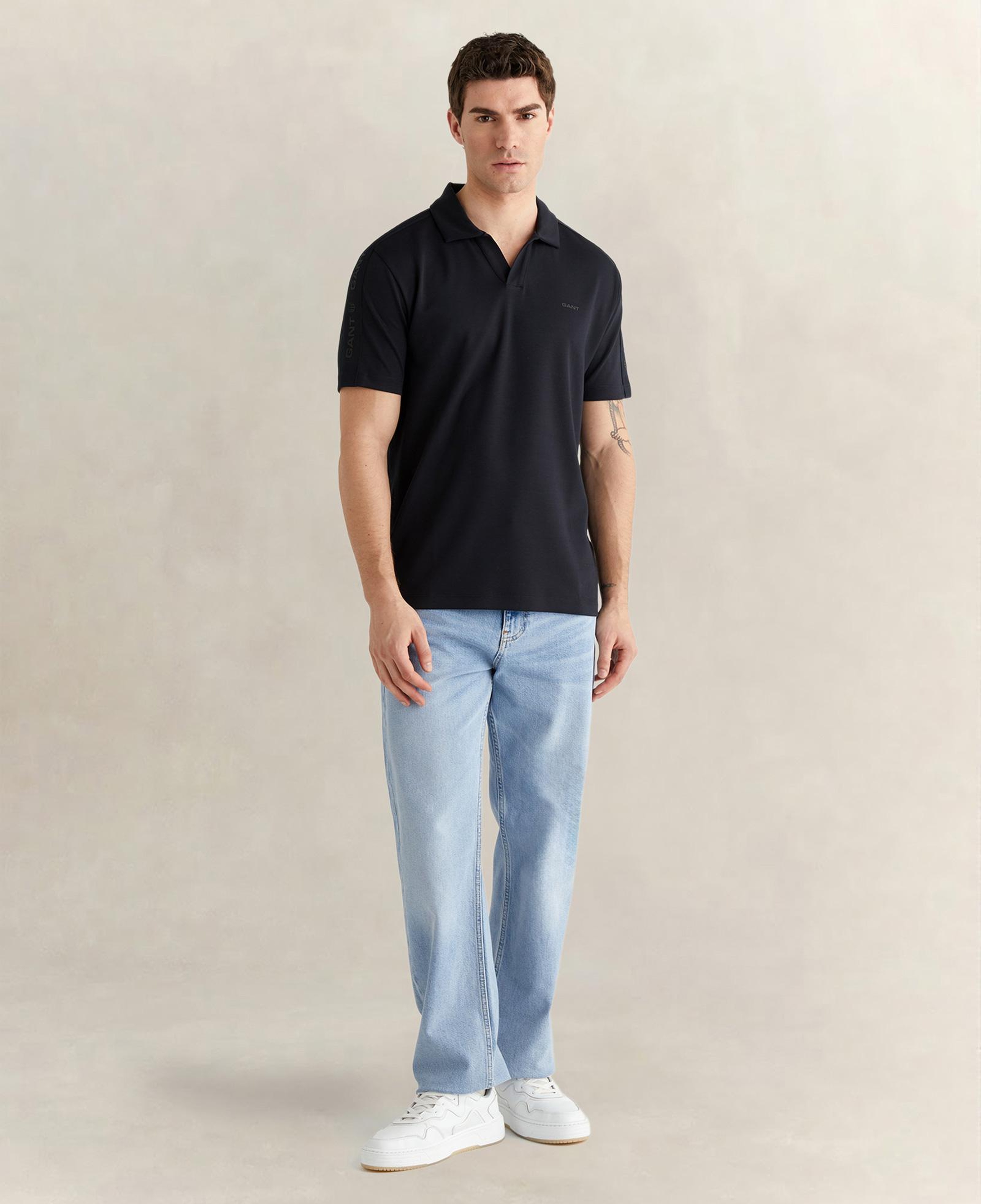 GANT Erkek Siyah Regular Fit Şerit Detaylı Polo Yaka T-Shirt