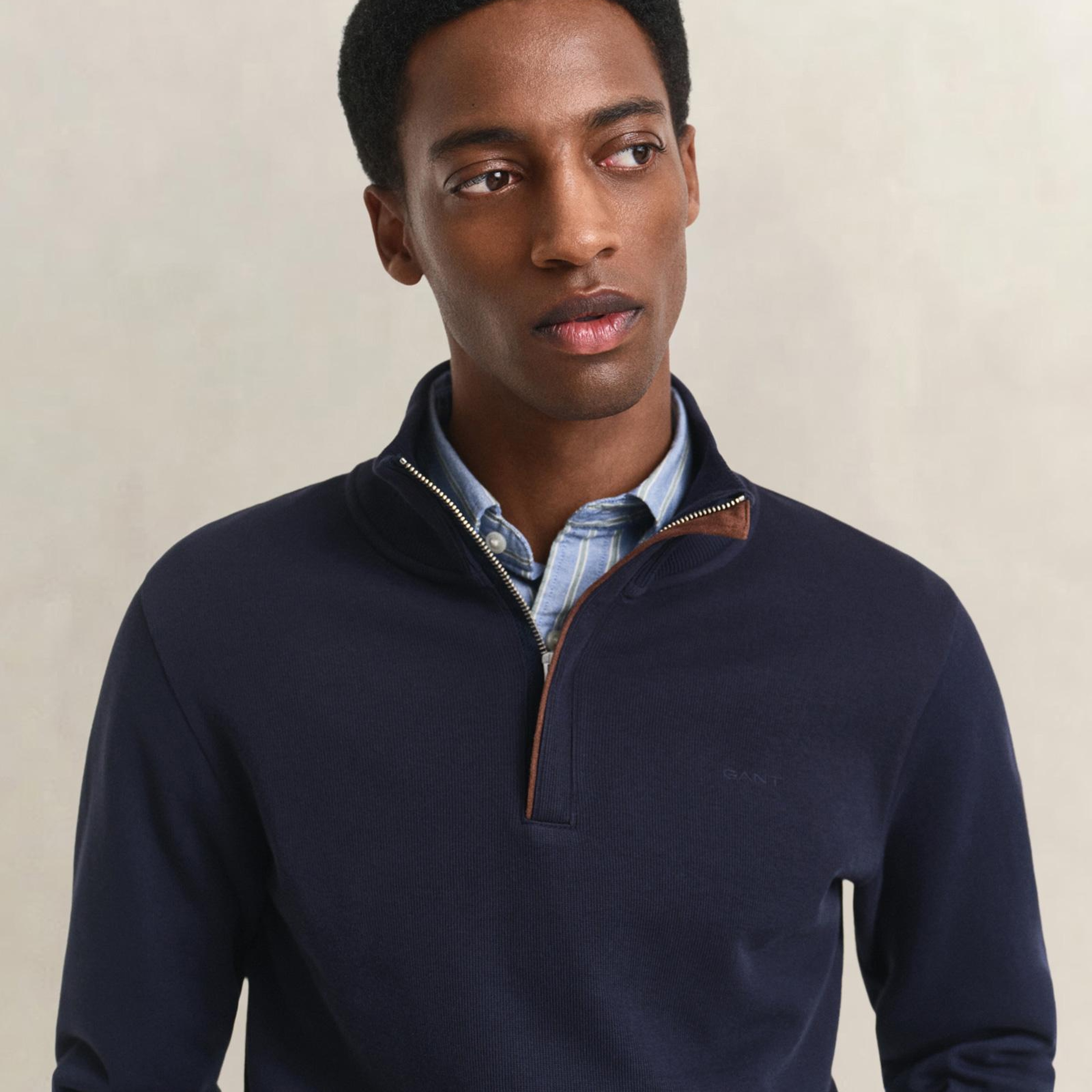 GANT Erkek Lacivert Regular Fit Yarım Fermuarlı Sweatshirt