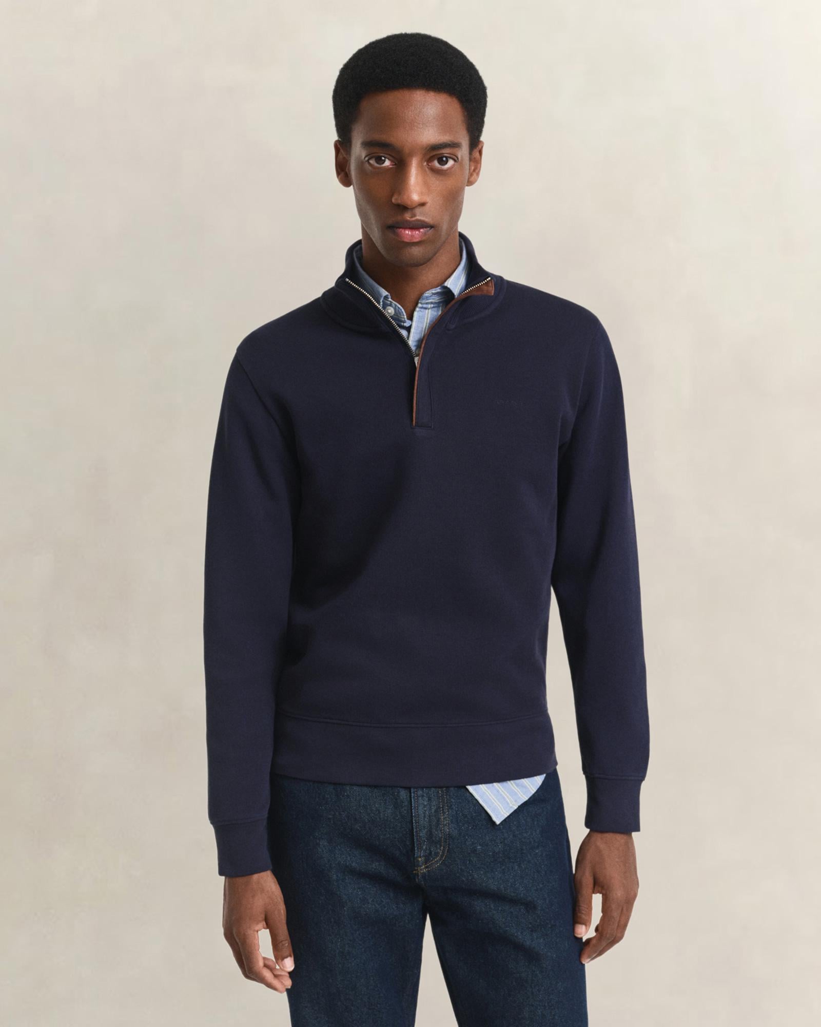 GANT Erkek Lacivert Regular Fit Yarım Fermuarlı Sweatshirt