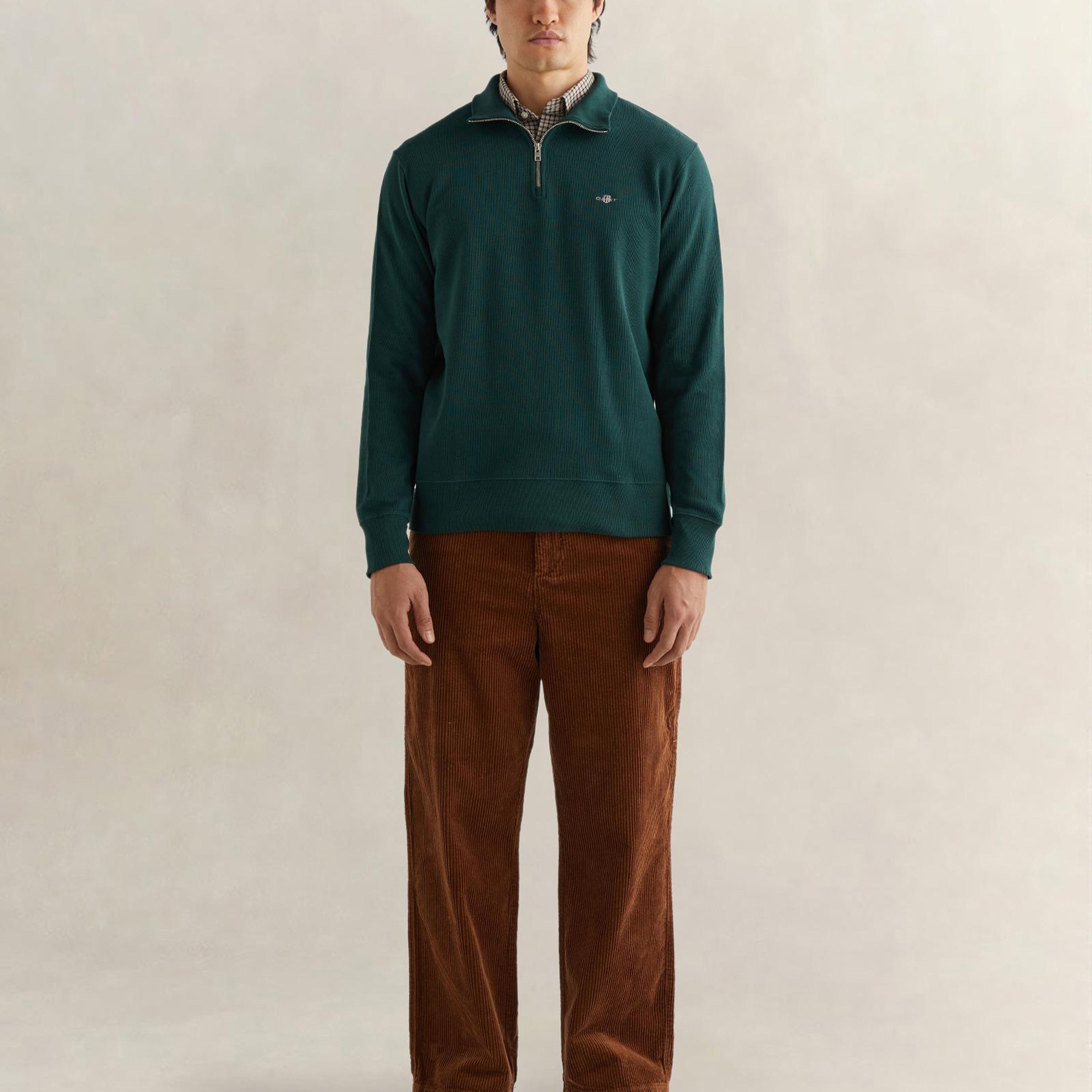 GANT Erkek Yeşil Regular Fit Yarım Fermuarlı Sweatshirt
