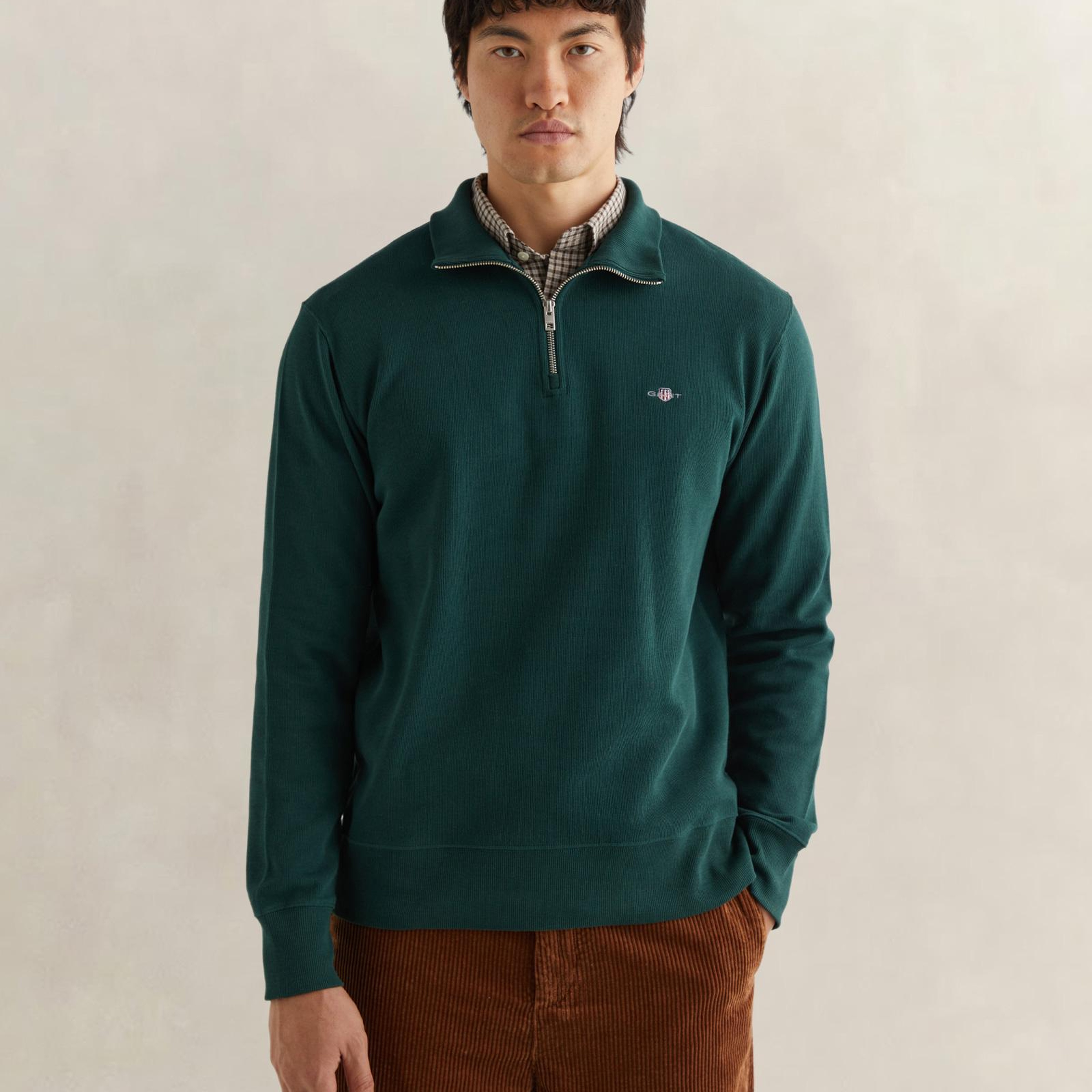 GANT Erkek Yeşil Regular Fit Yarım Fermuarlı Sweatshirt