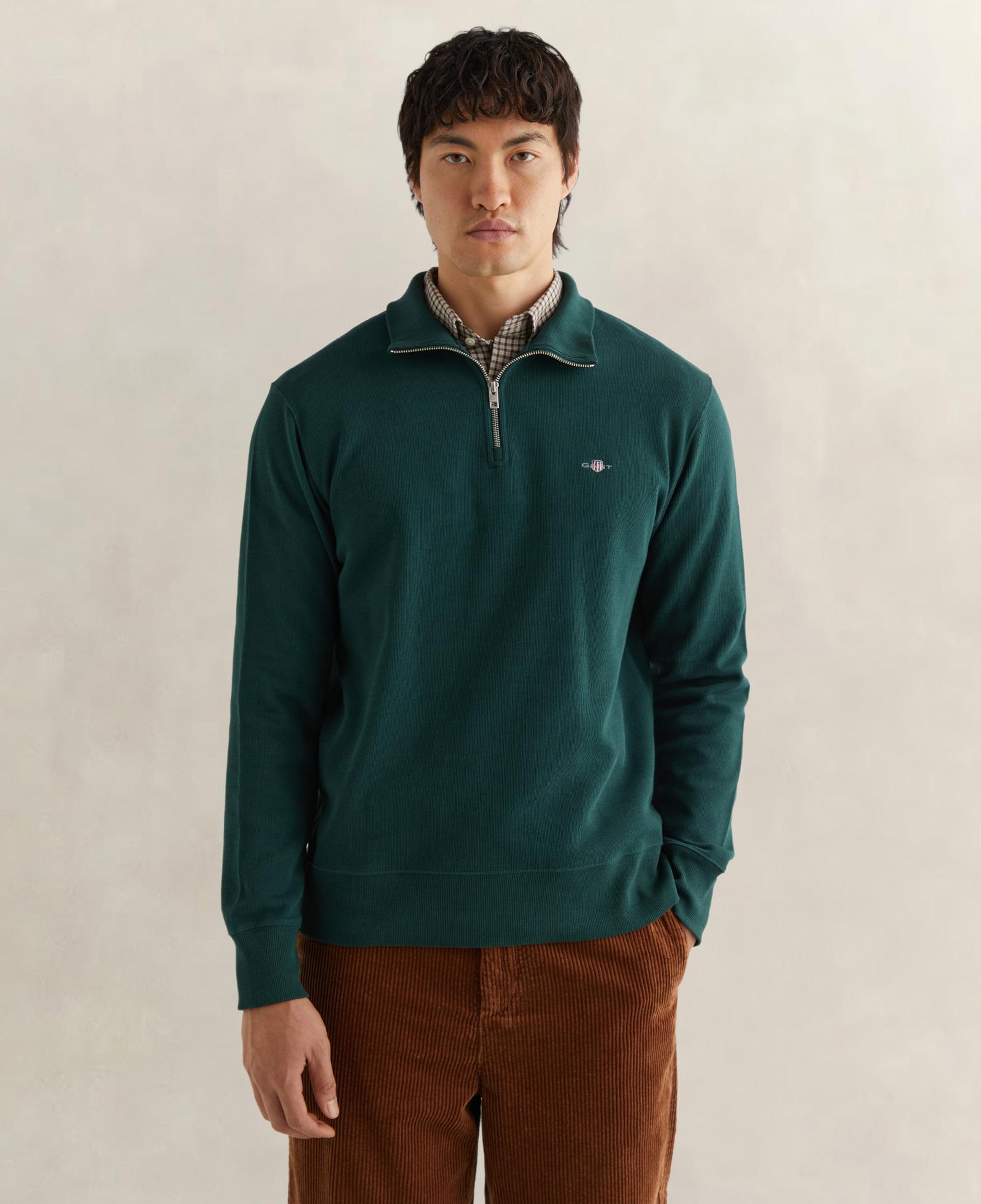 GANT Erkek Yeşil Regular Fit Yarım Fermuarlı Sweatshirt