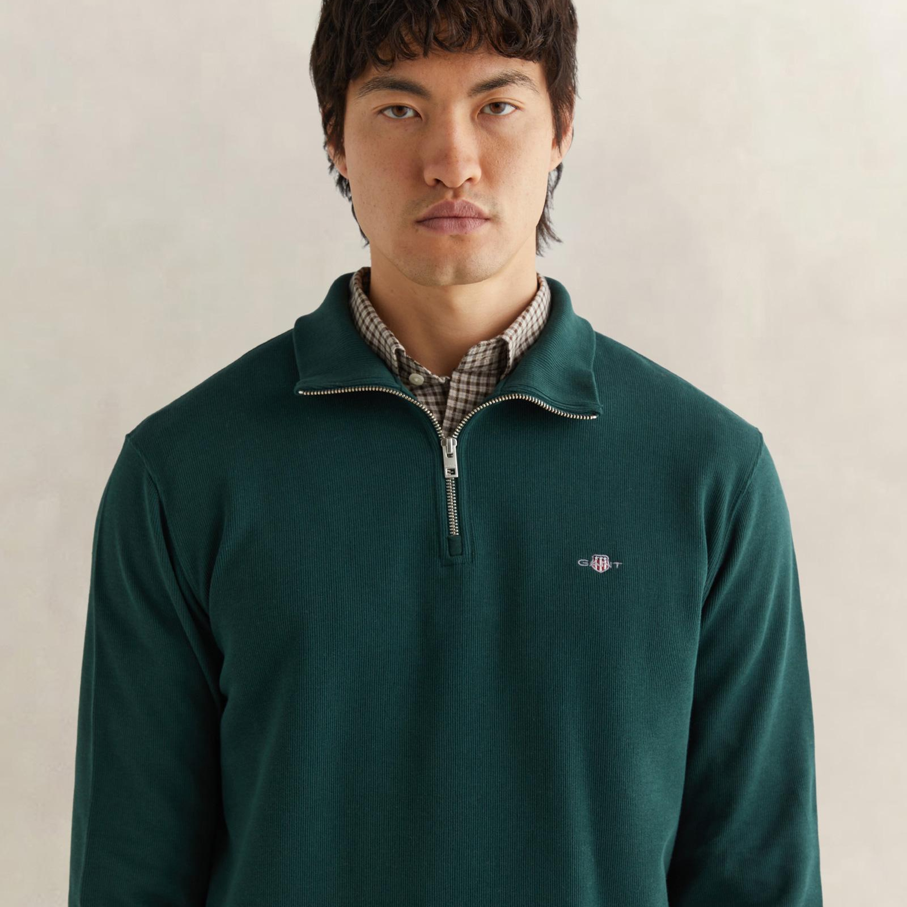 GANT Erkek Yeşil Regular Fit Yarım Fermuarlı Sweatshirt