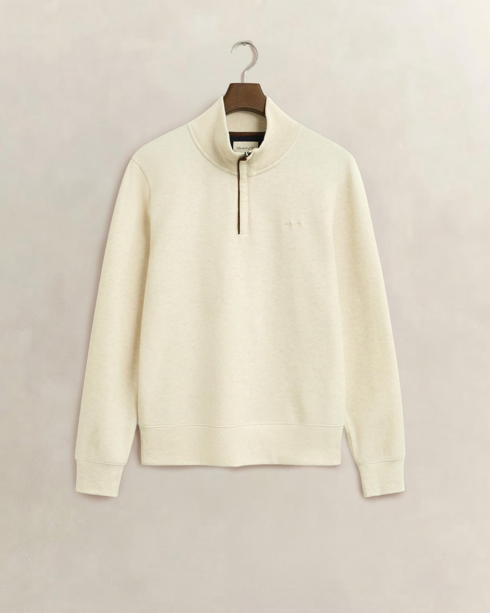 GANT Erkek Krem Regular Fit Yarım Fermuarlı Sweatshirt