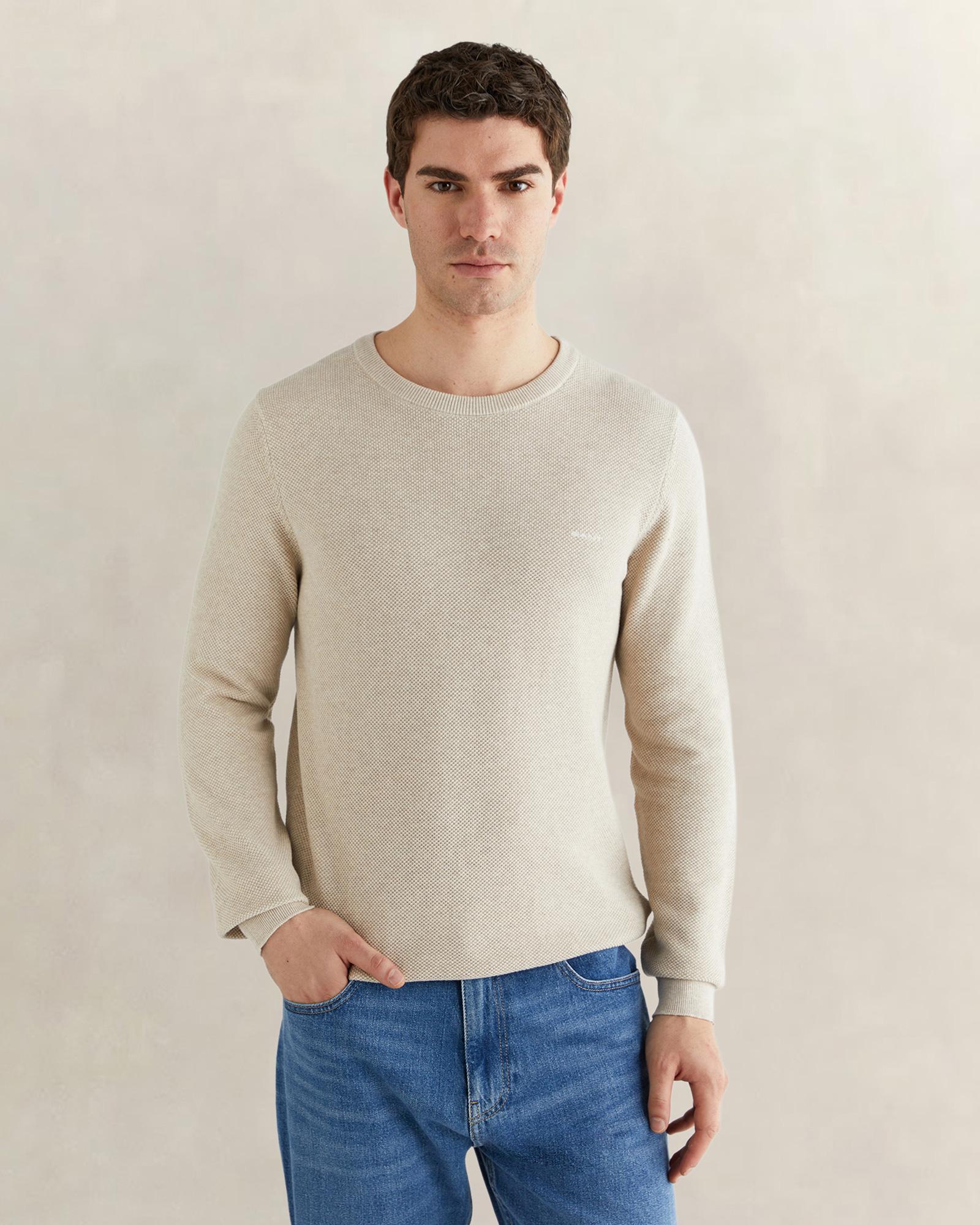 GANT Erkek Bej Regular Fit Bisiklet Yaka Triko