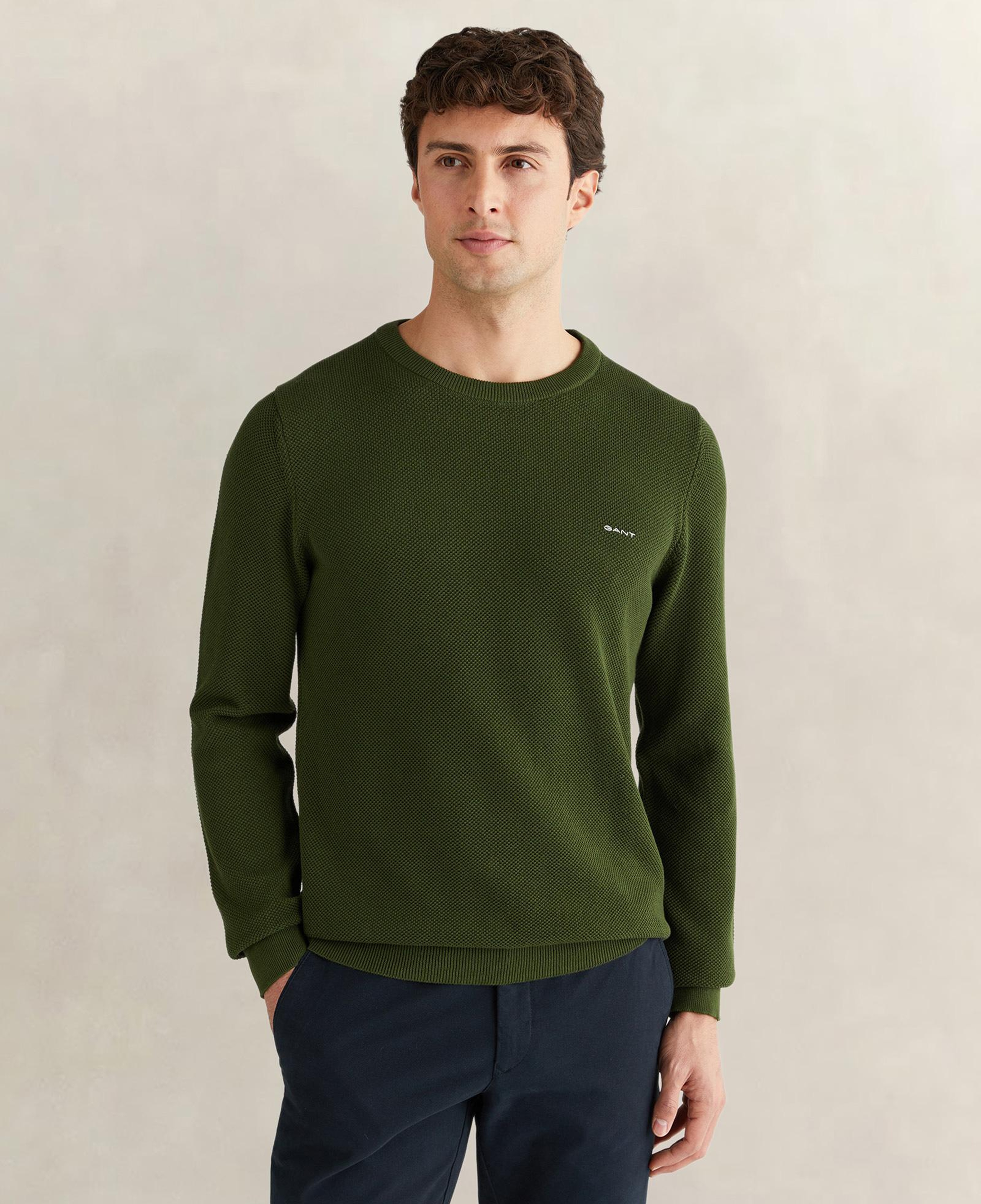 GANT Erkek Haki Regular Fit Bisiklet Yaka Triko