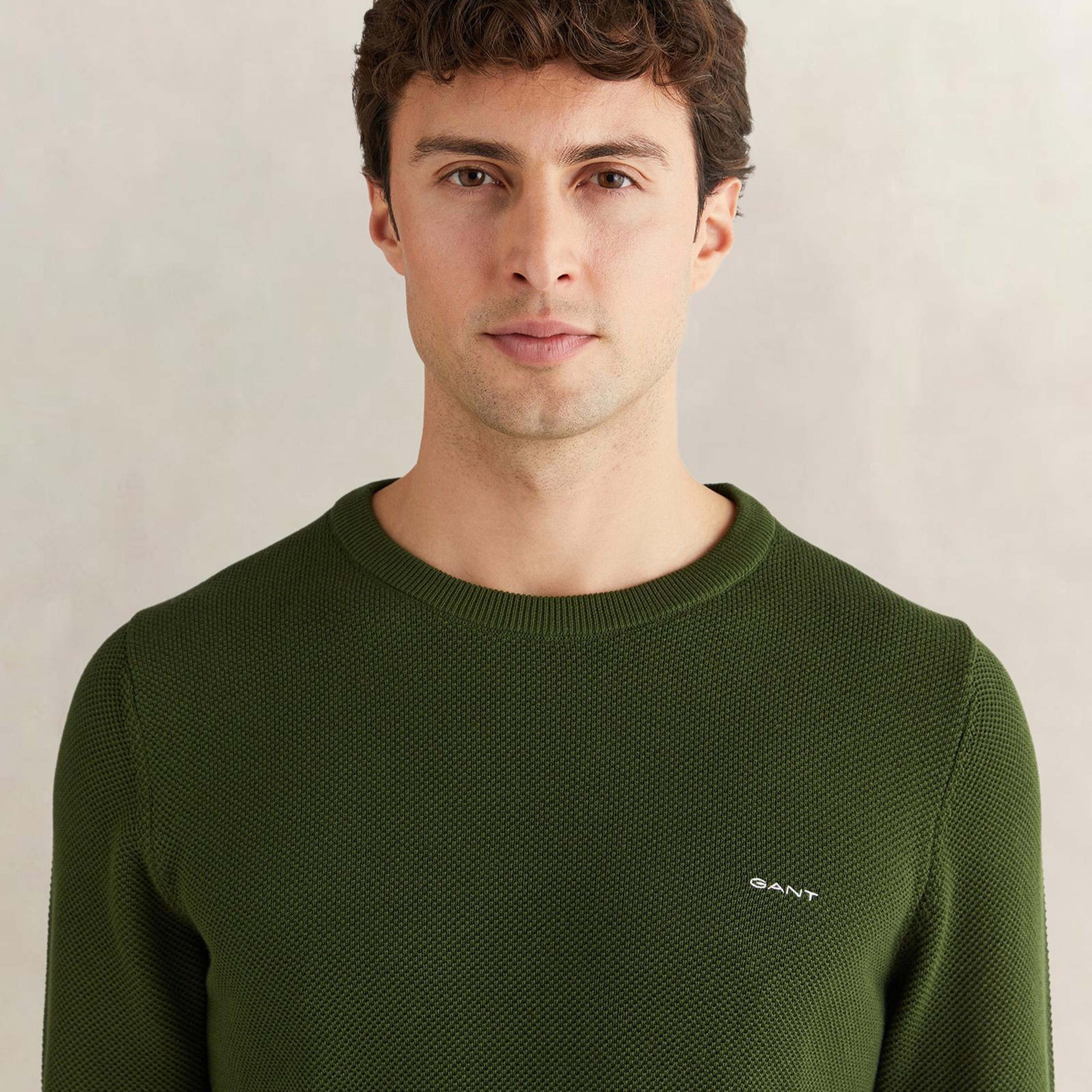 GANT Erkek Haki Regular Fit Bisiklet Yaka Triko