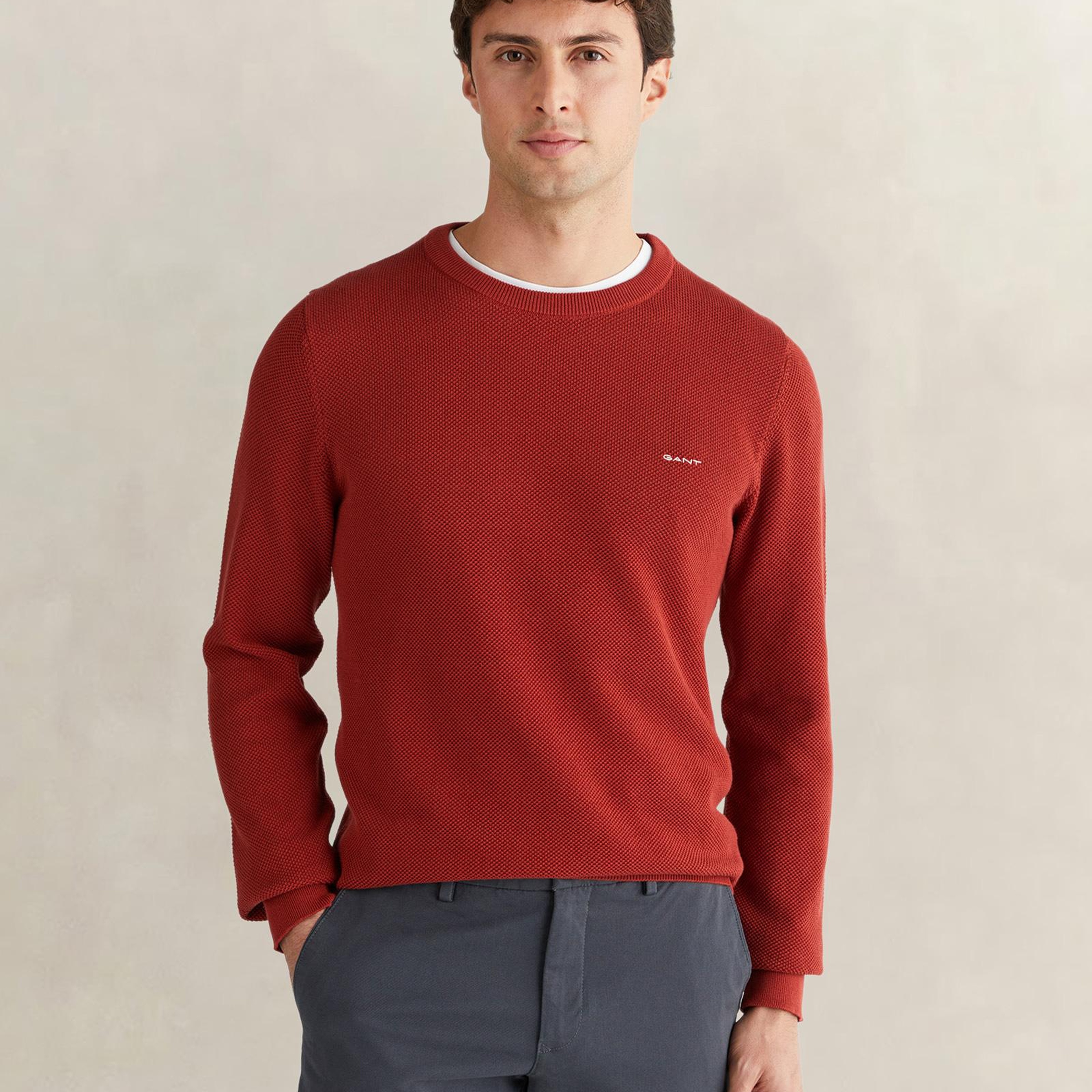 GANT Erkek Kırmızı Regular Fit Bisiklet Yaka Triko