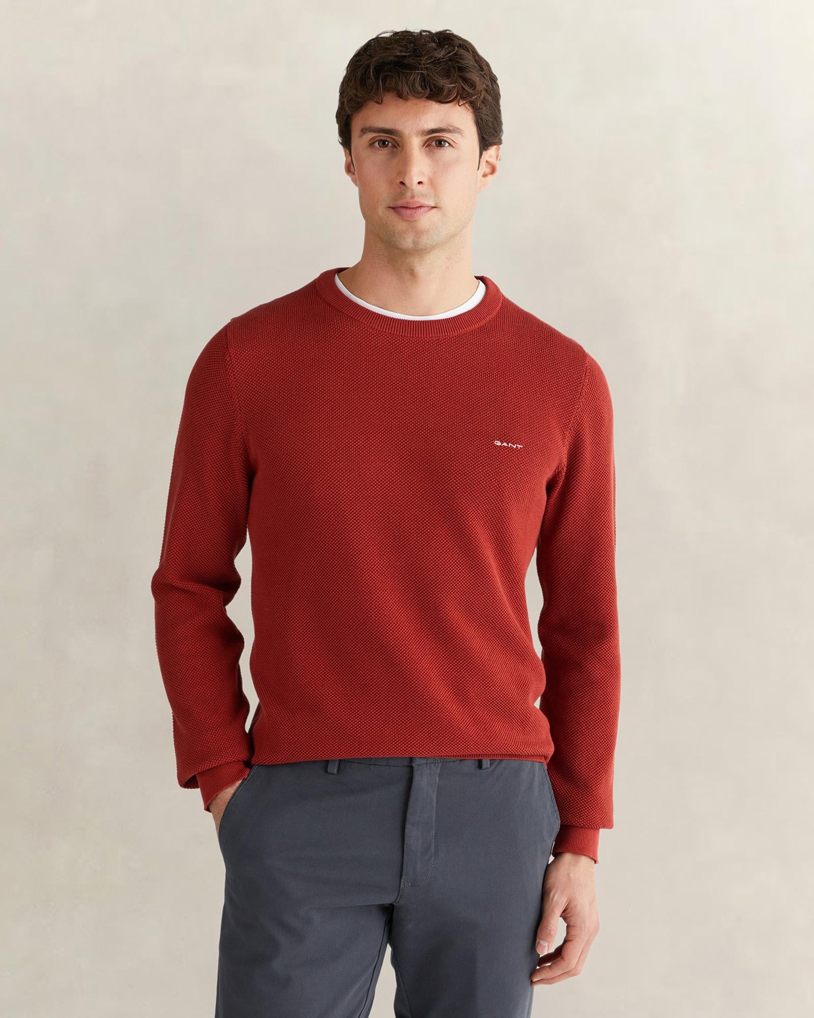 GANT Erkek Kırmızı Regular Fit Bisiklet Yaka Triko