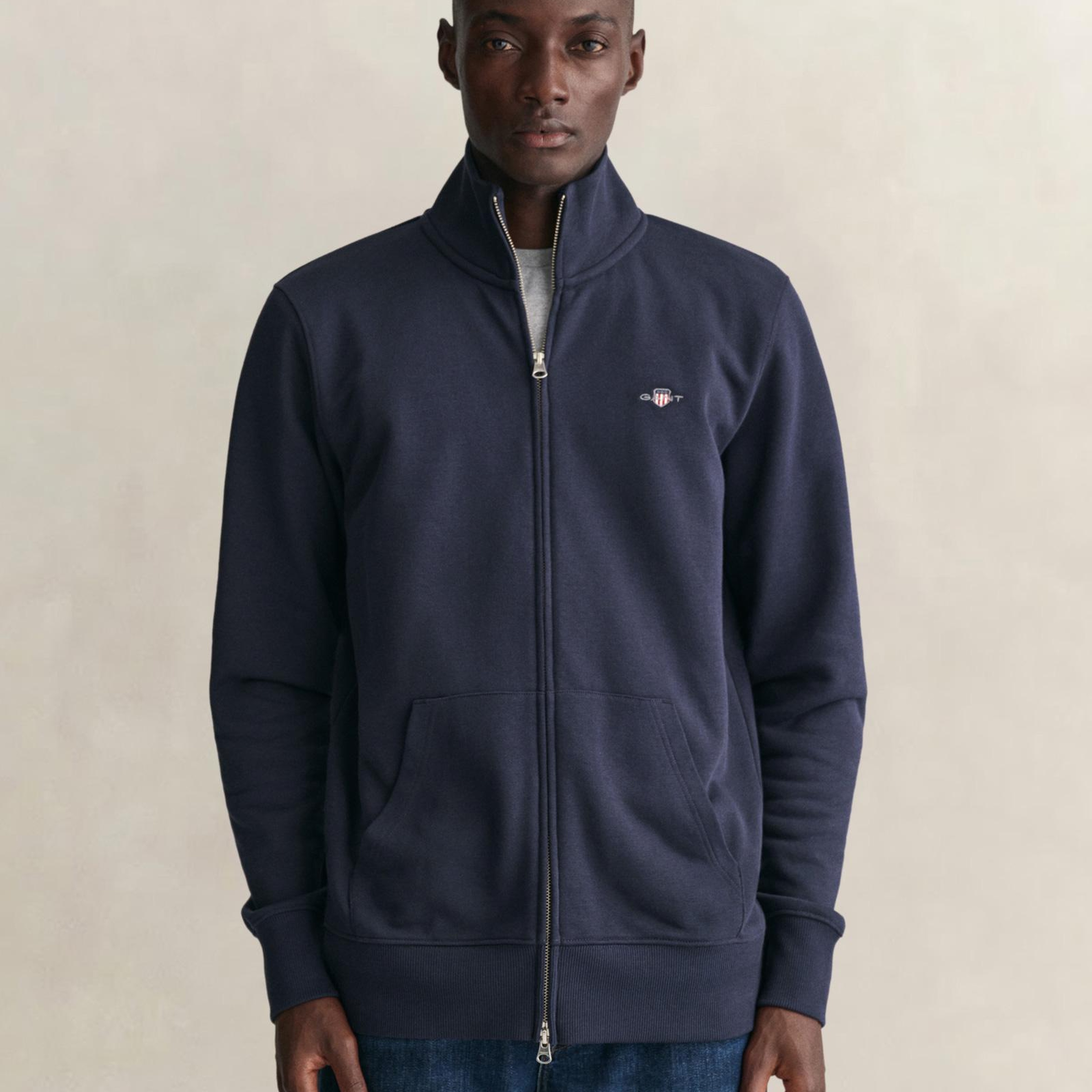 GANT Erkek Lacivert Fermuarlı Logolu Sweatshirt