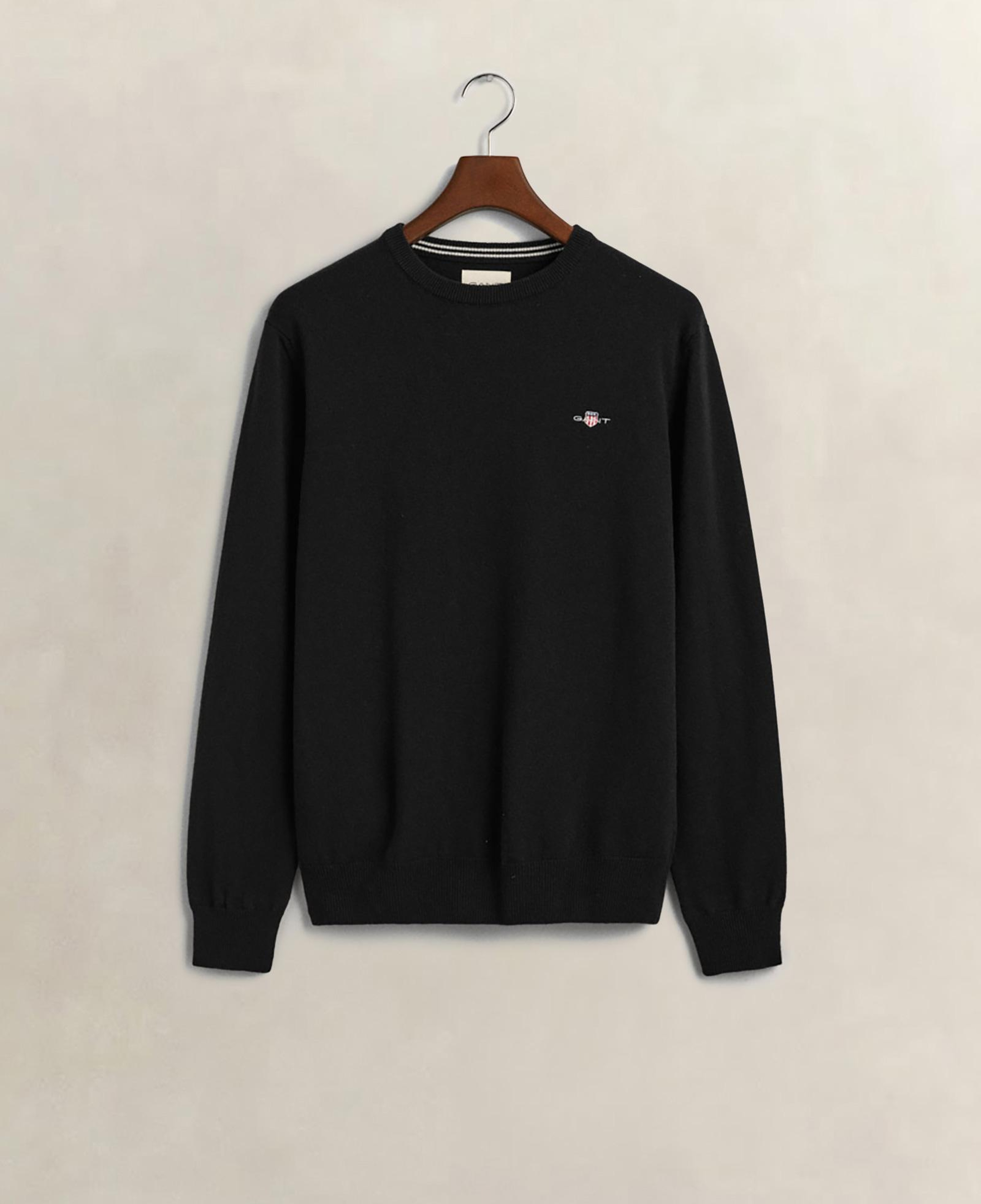 GANT Erkek Siyah Regular Fit Bisiklet Yaka Yün Kazak