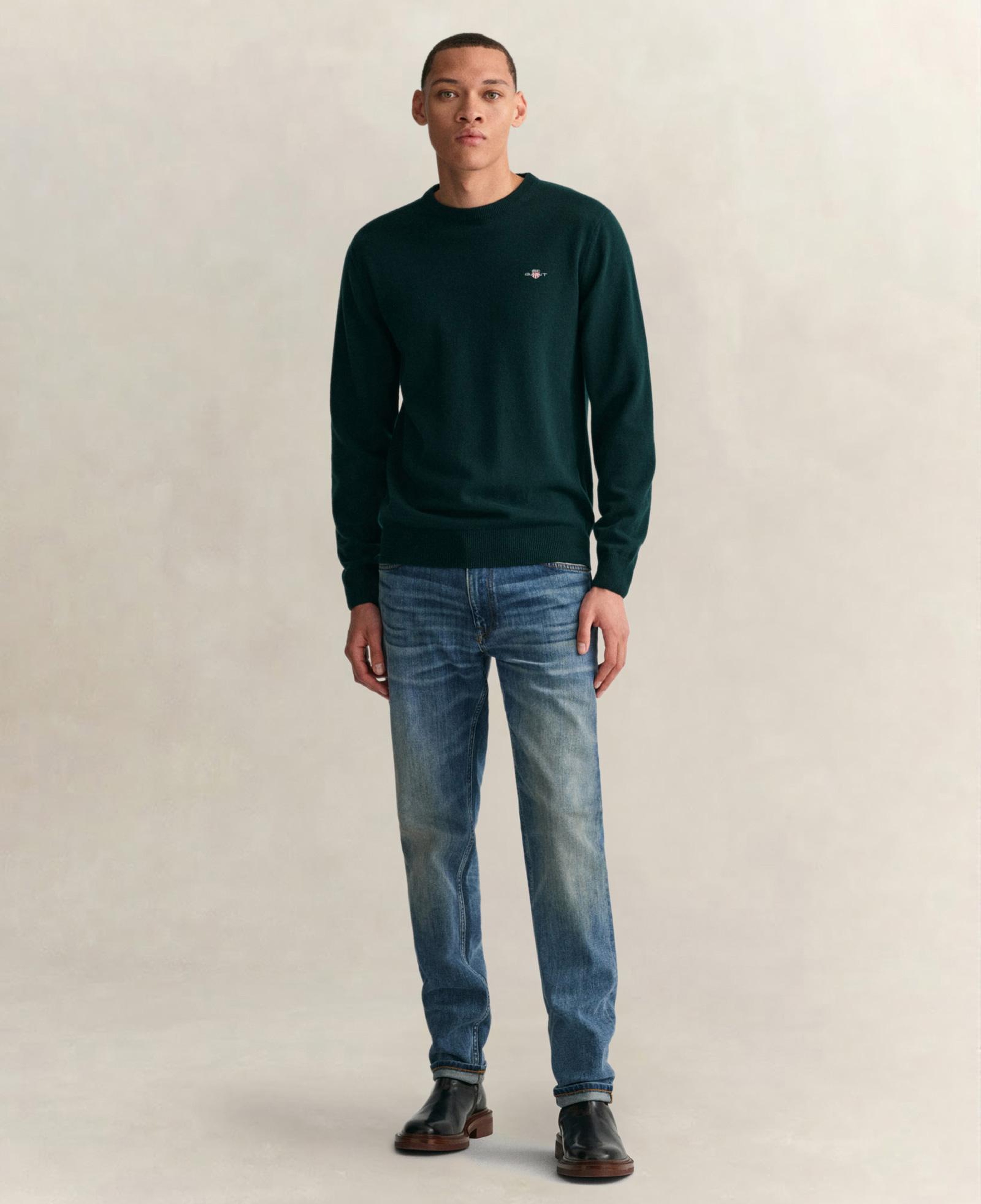 GANT Erkek Yeşil Regular Fit Bisiklet Yaka Yün Kazak