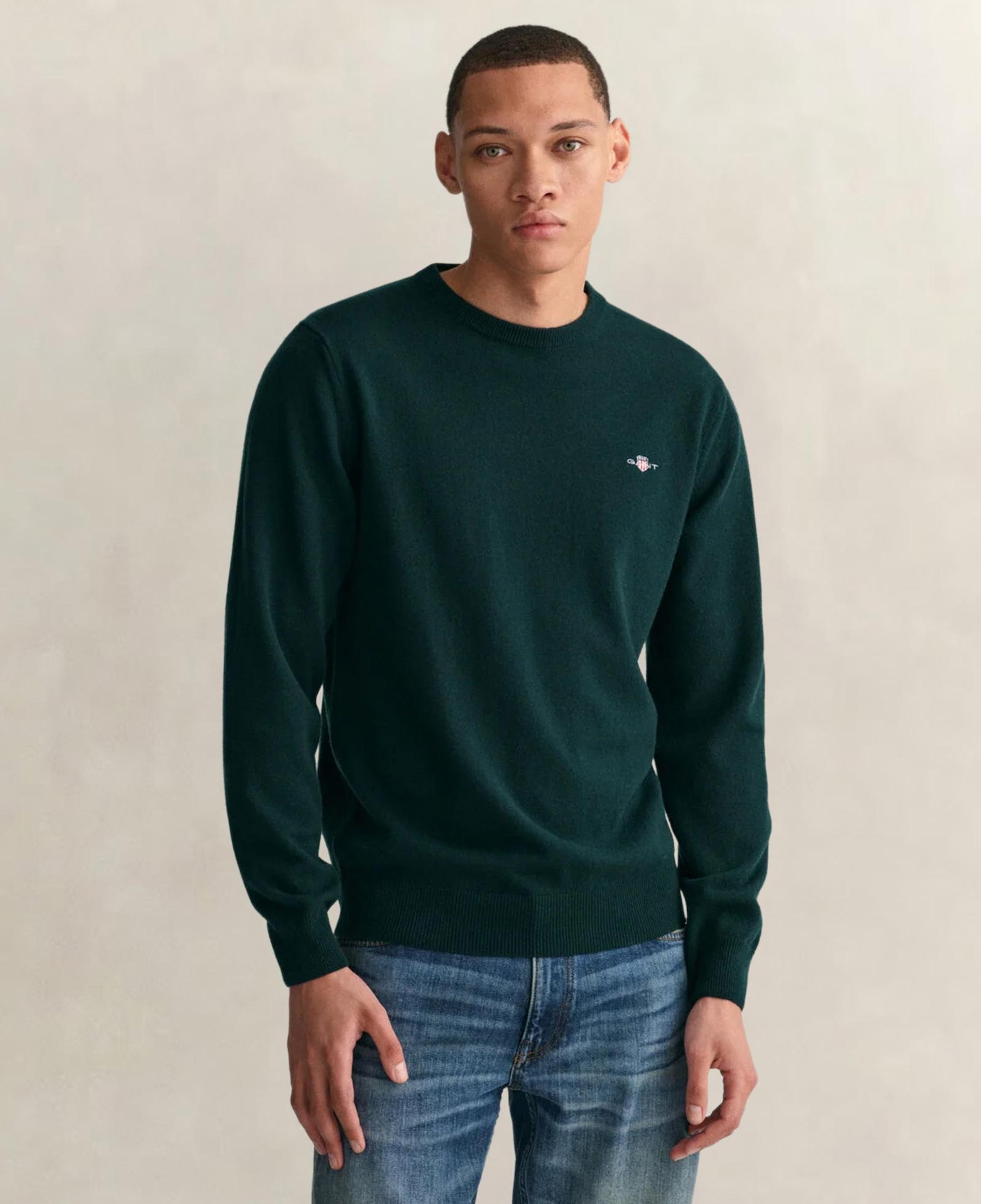 GANT Erkek Yeşil Regular Fit Bisiklet Yaka Yün Kazak