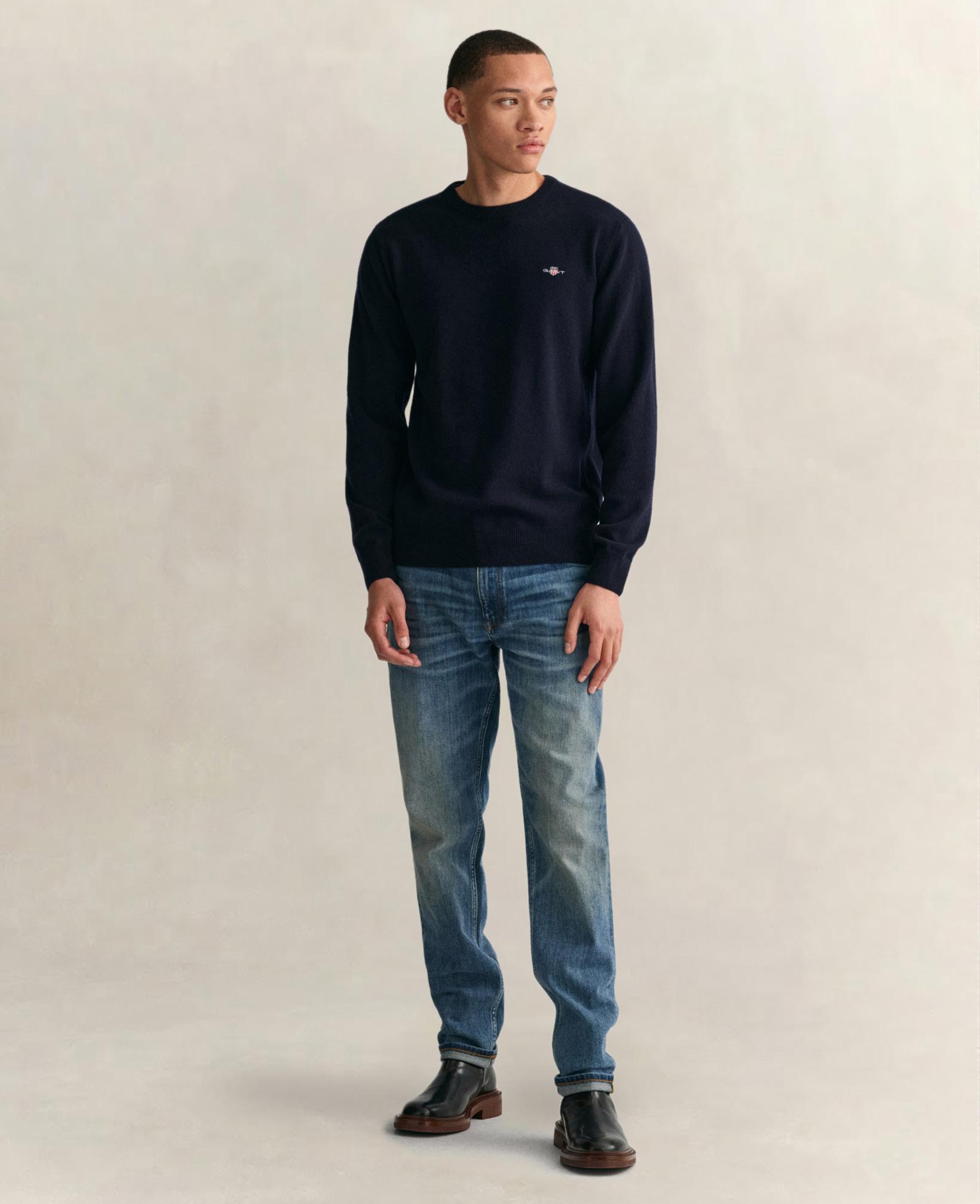 GANT Erkek Lacivert Regular Fit Bisiklet Yaka Yün Kazak