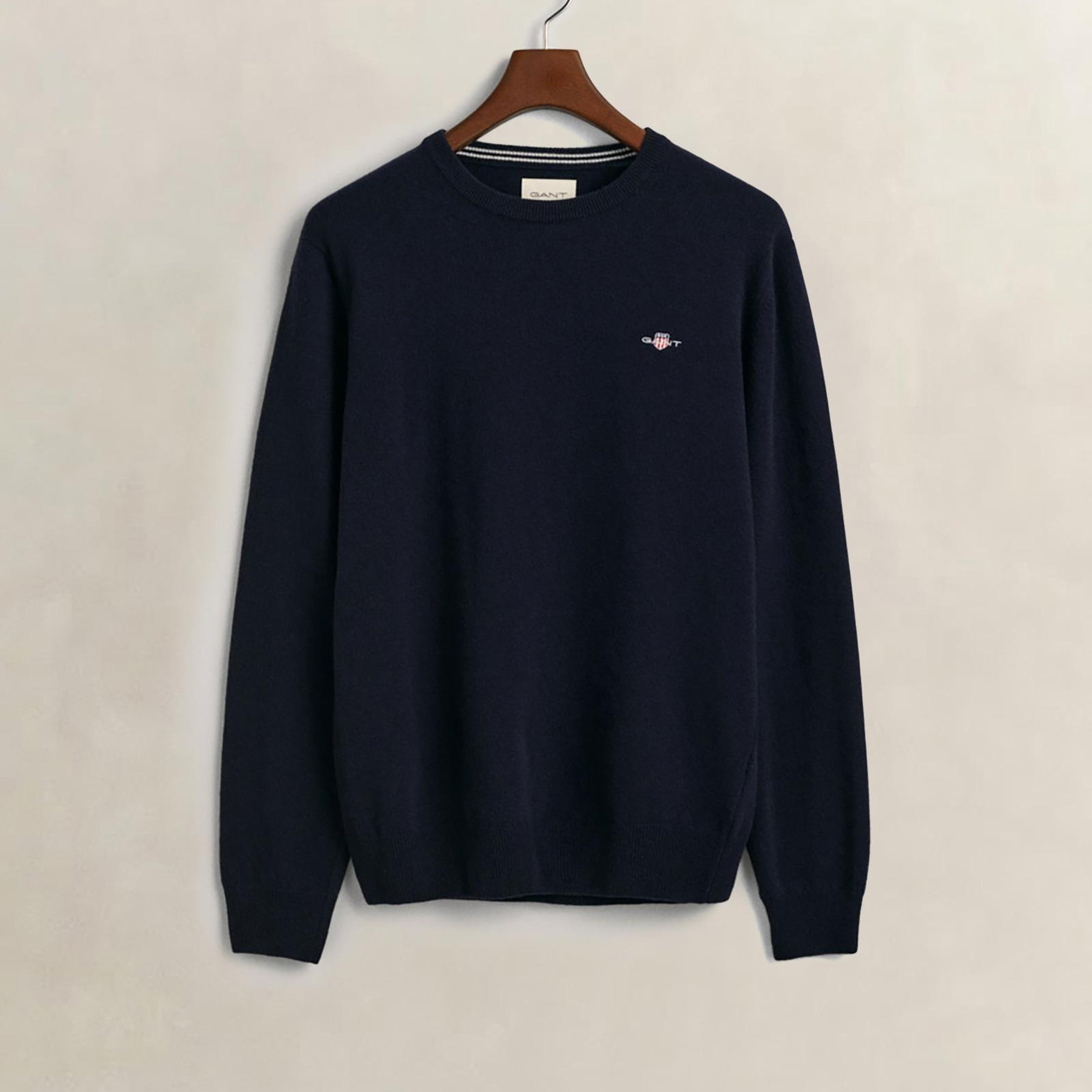 GANT Erkek Lacivert Regular Fit Bisiklet Yaka Yün Kazak