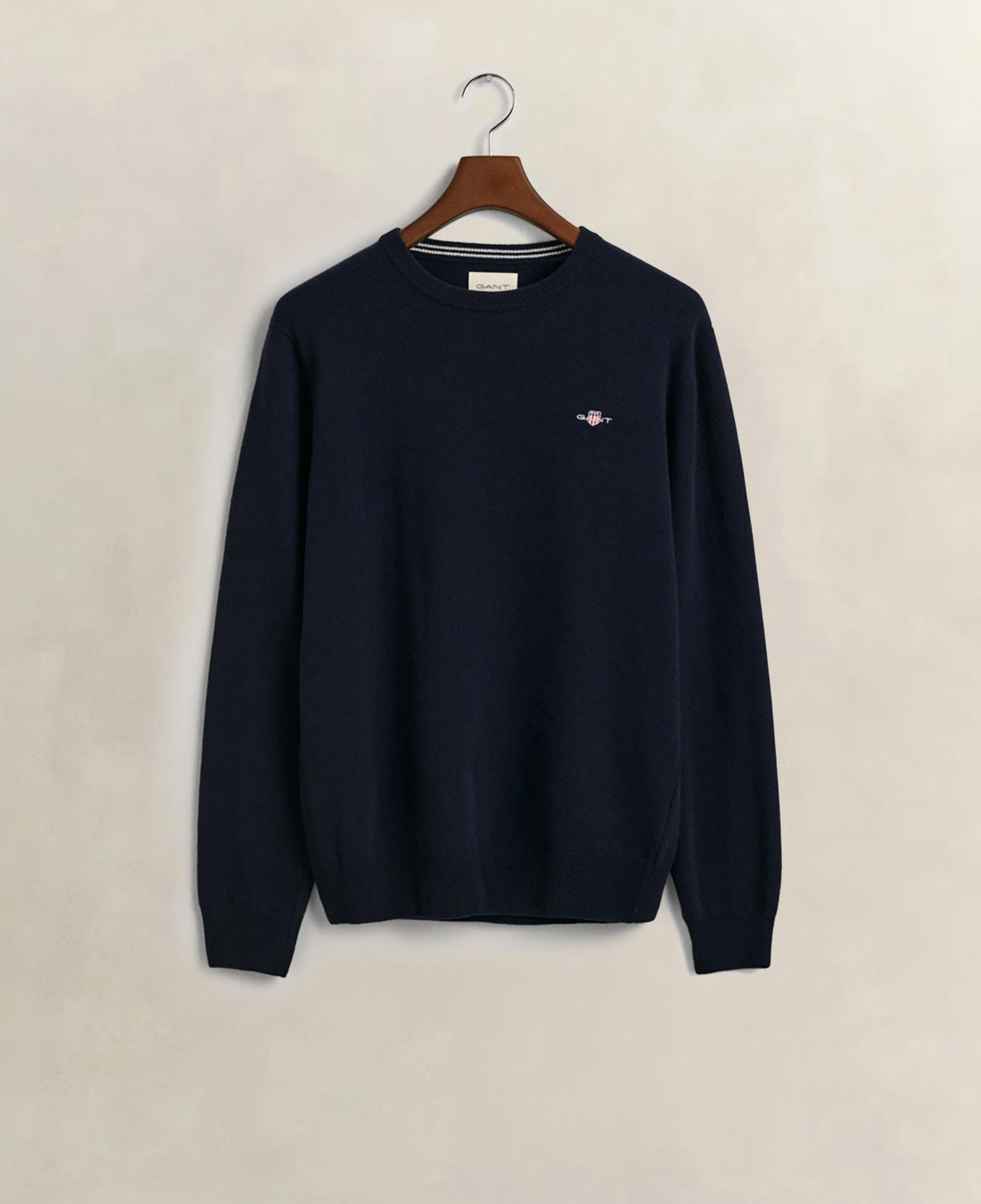 GANT Erkek Lacivert Regular Fit Bisiklet Yaka Yün Kazak