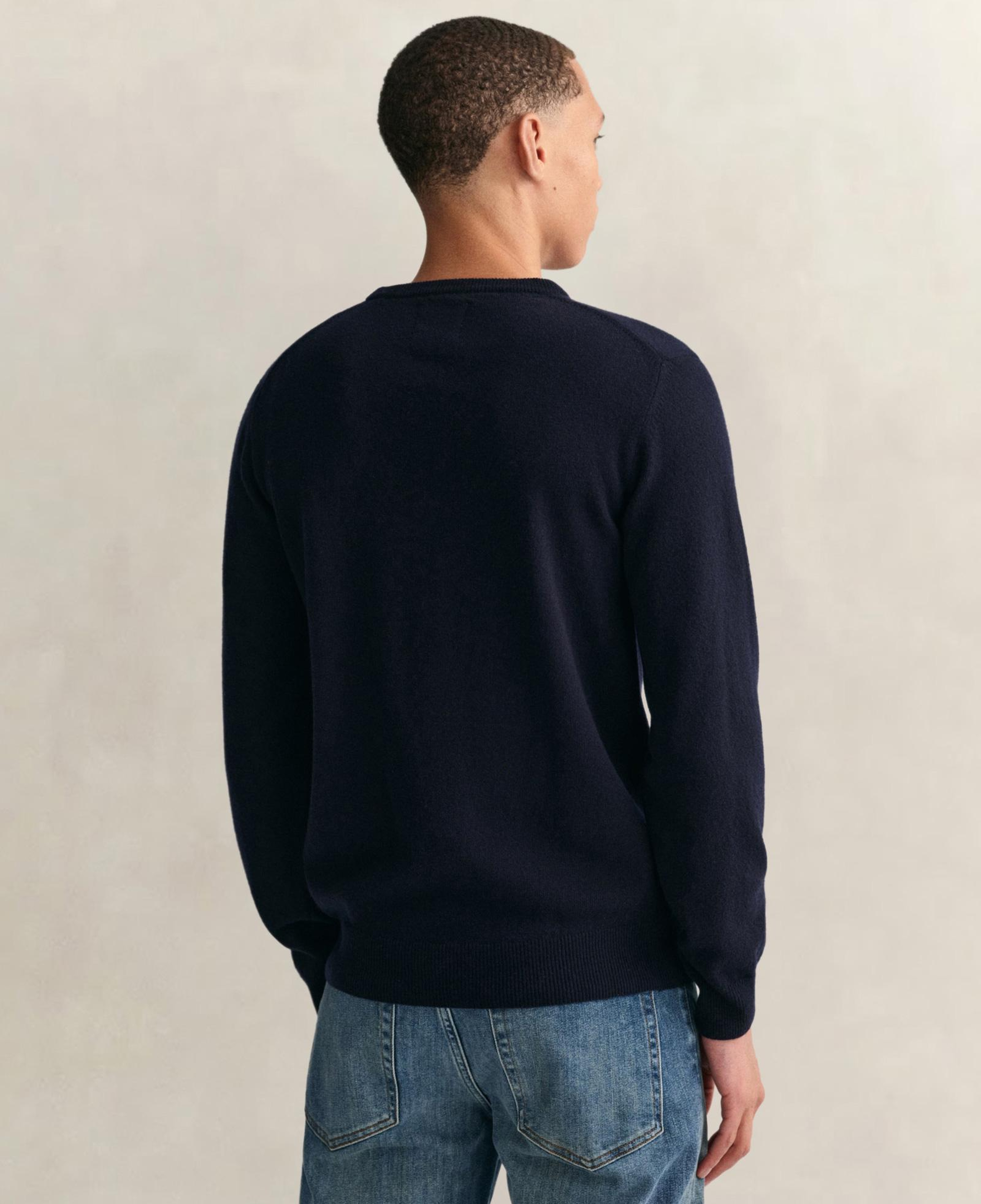 GANT Erkek Lacivert Regular Fit Bisiklet Yaka Yün Kazak
