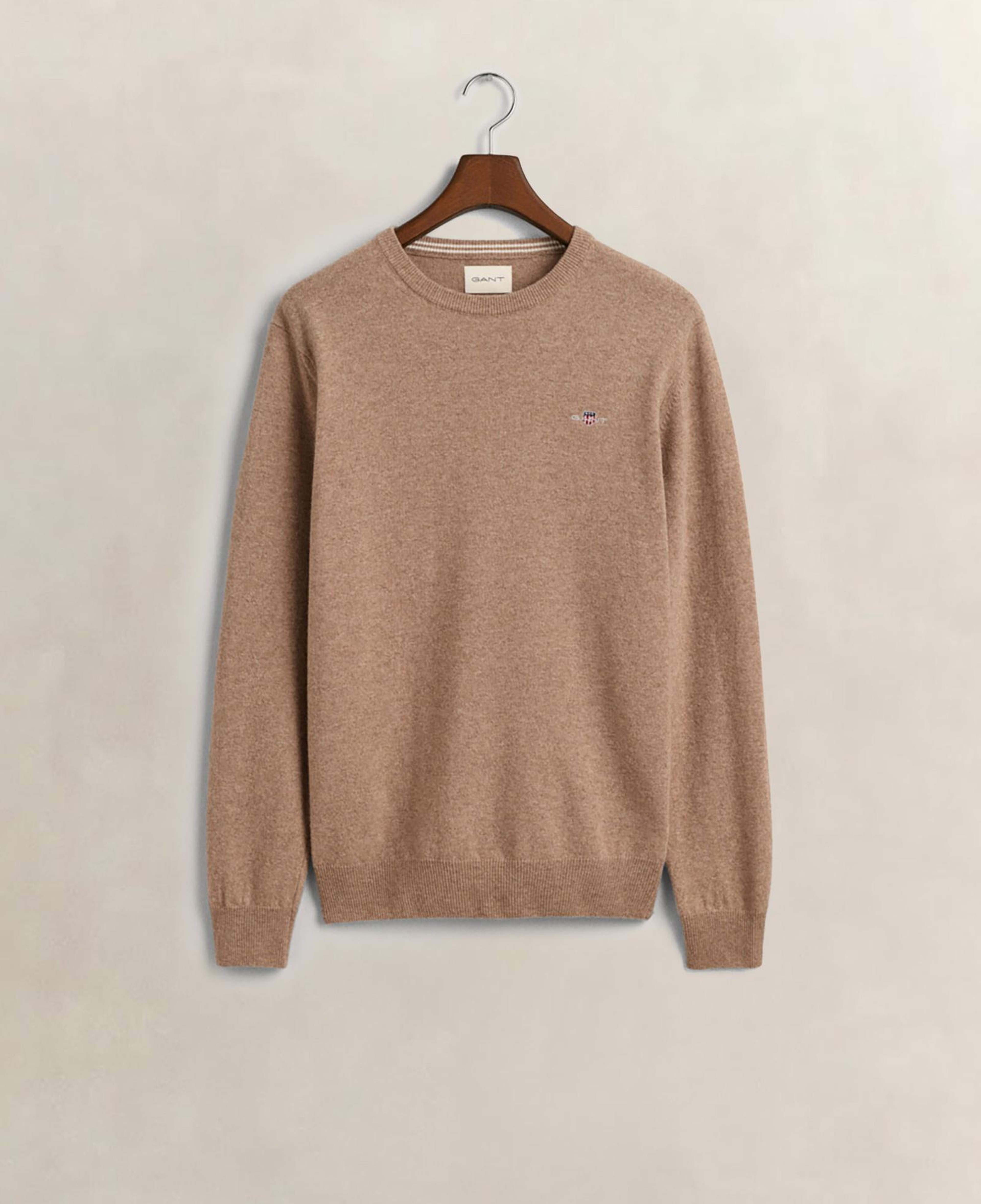 GANT Erkek Bej Regular Fit Bisiklet Yaka Yün Kazak
