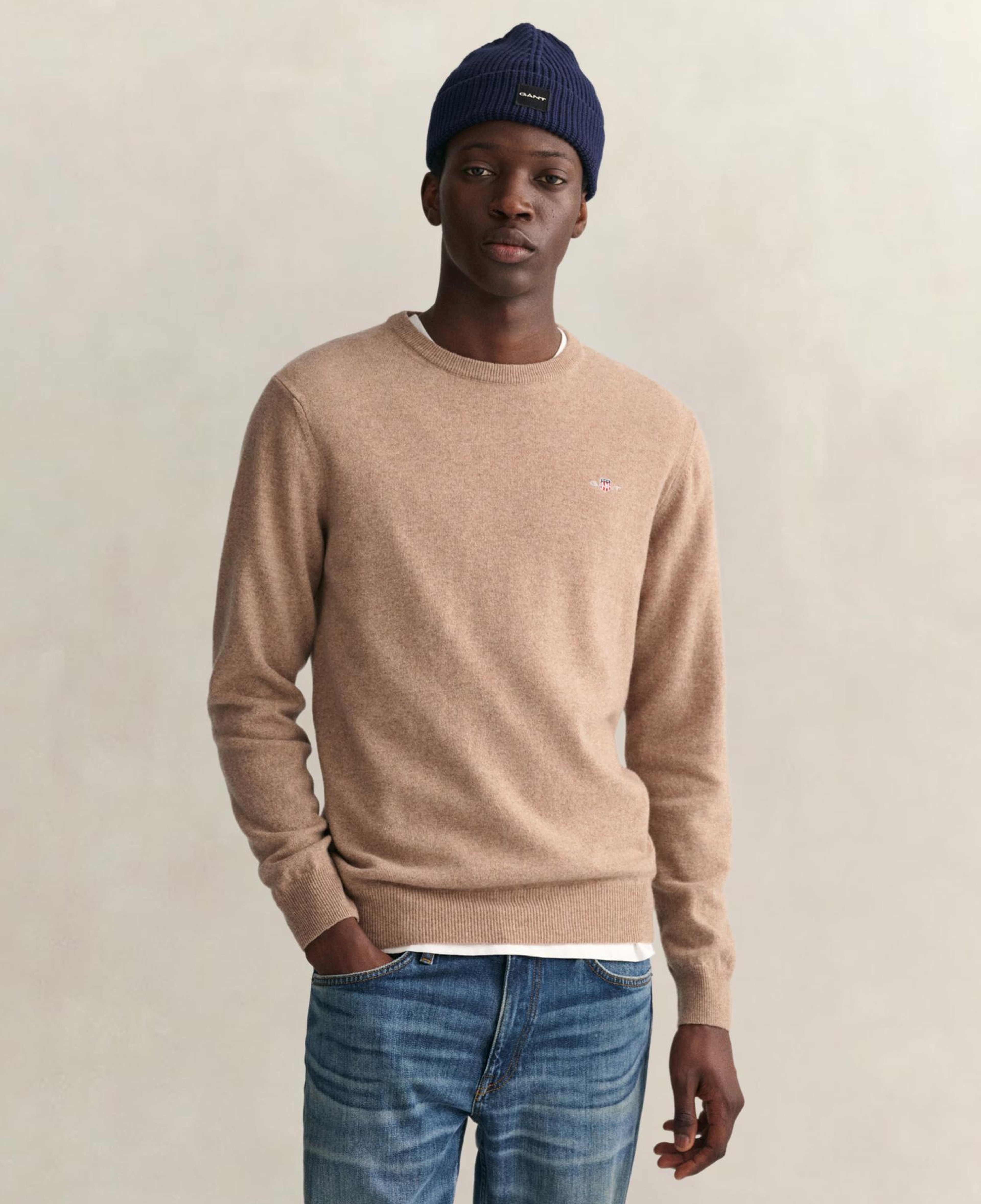 GANT Erkek Bej Regular Fit Bisiklet Yaka Yün Kazak