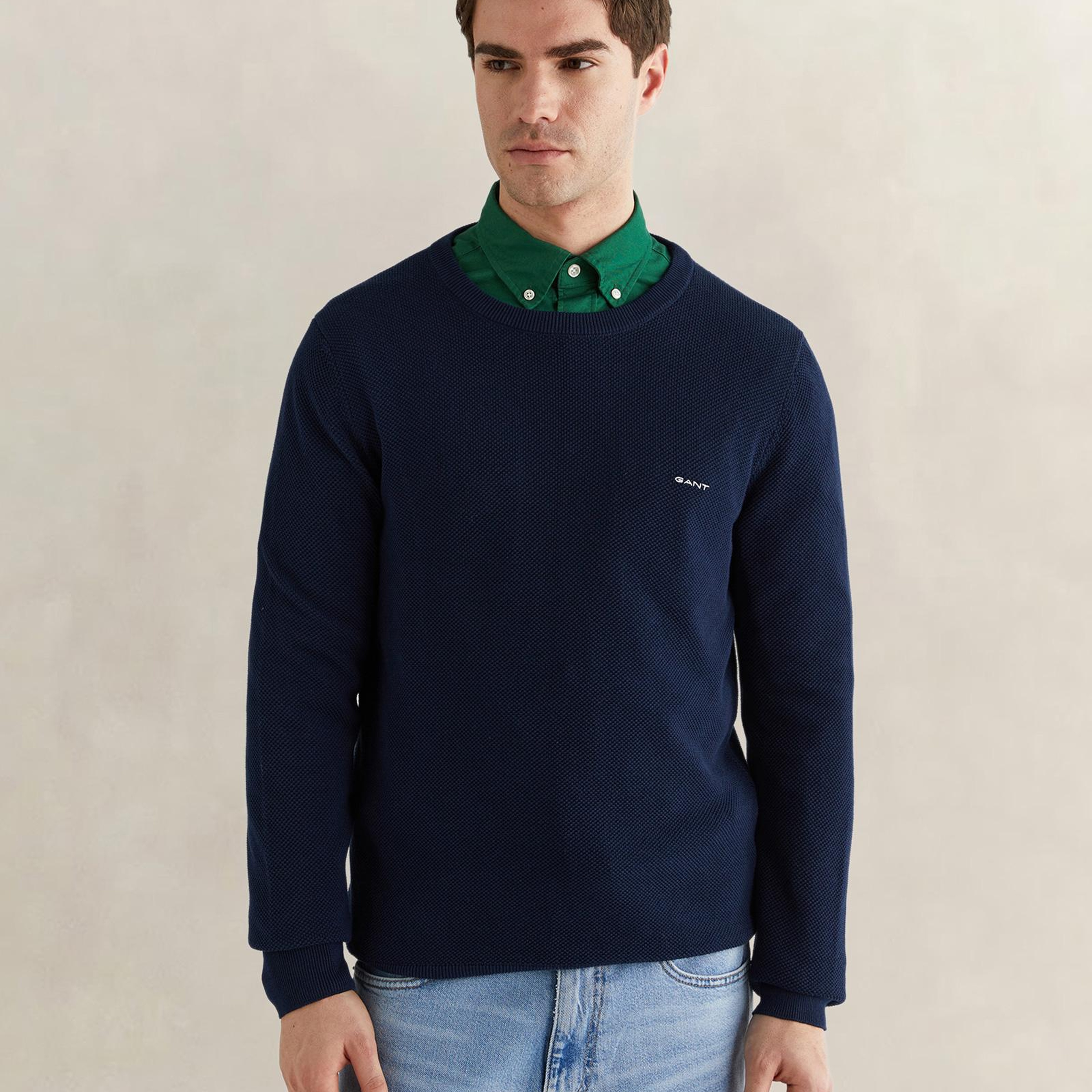 GANT Erkek Lacivert Regular Fit Bisiklet Yaka Kazak