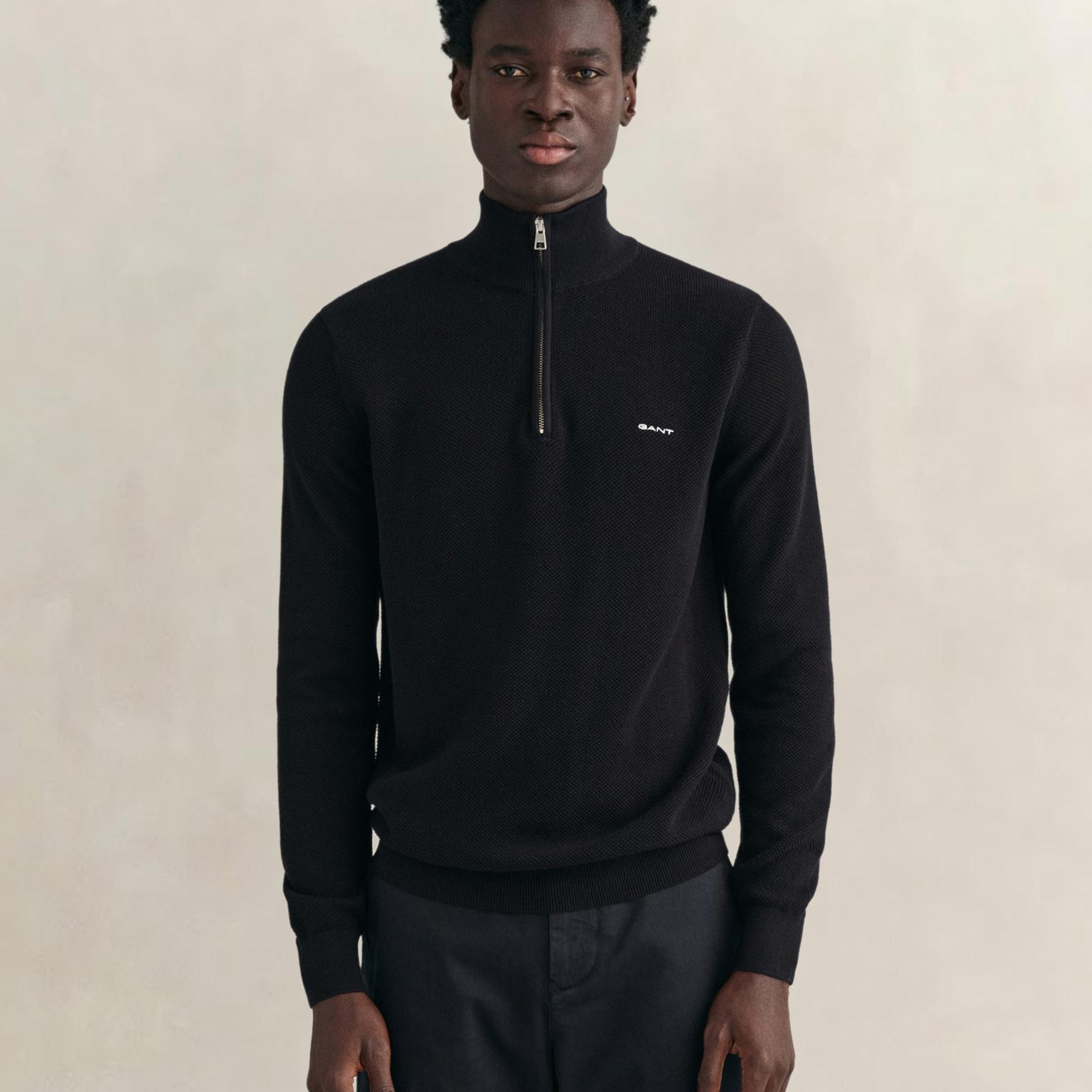 GANT Erkek Siyah Regular Fit Yarım Fermuarlı Kazak